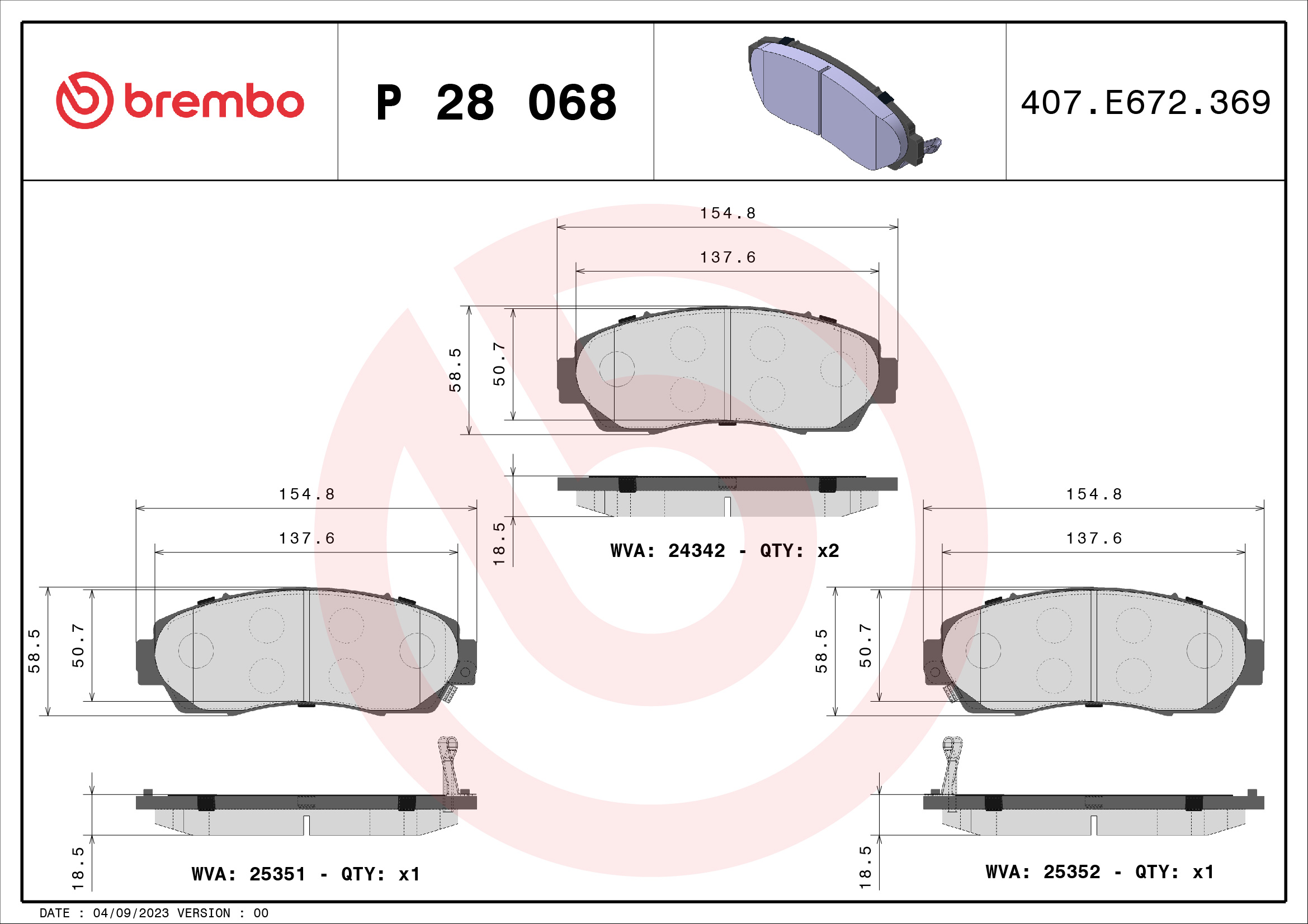 Placute frana BREMBO P 28 068