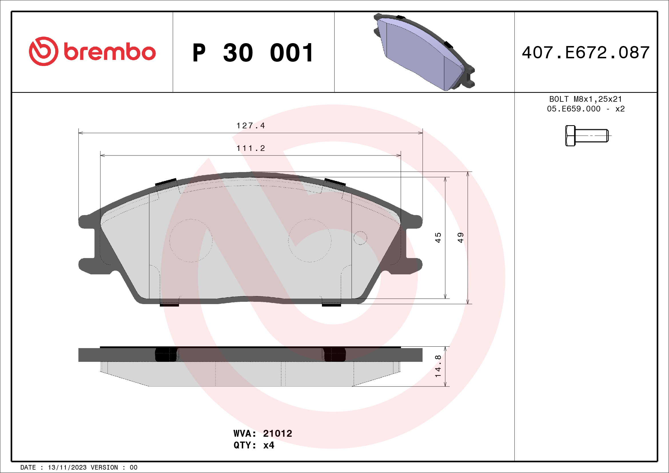 Placute frana BREMBO P 30 001