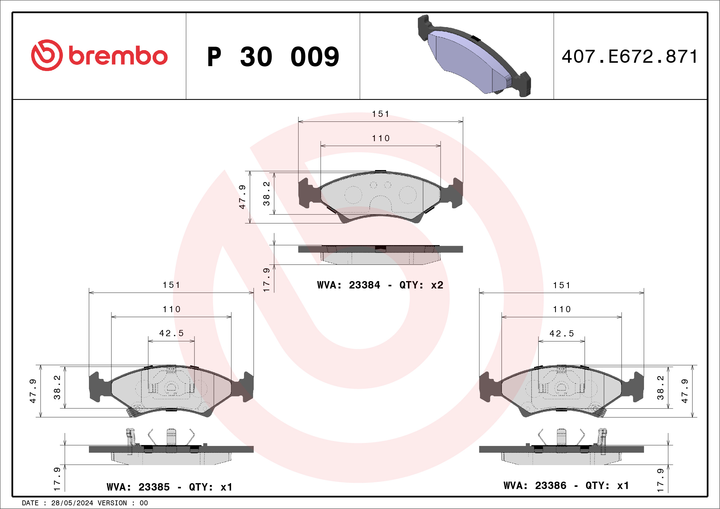 Placute frana BREMBO P 30 009