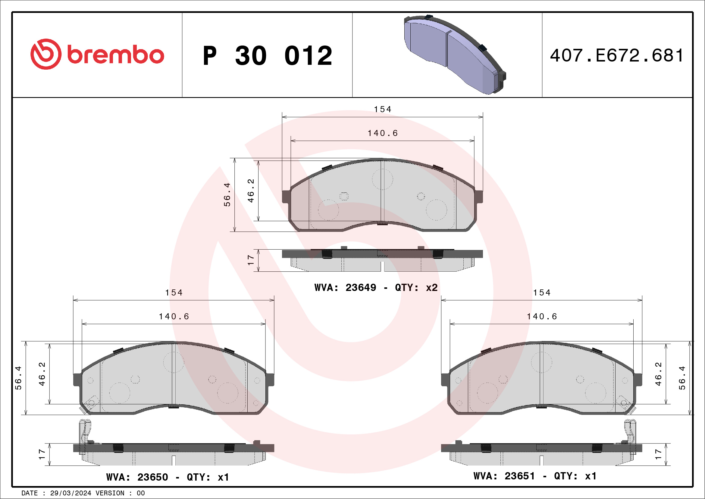 Placute frana BREMBO P 30 012