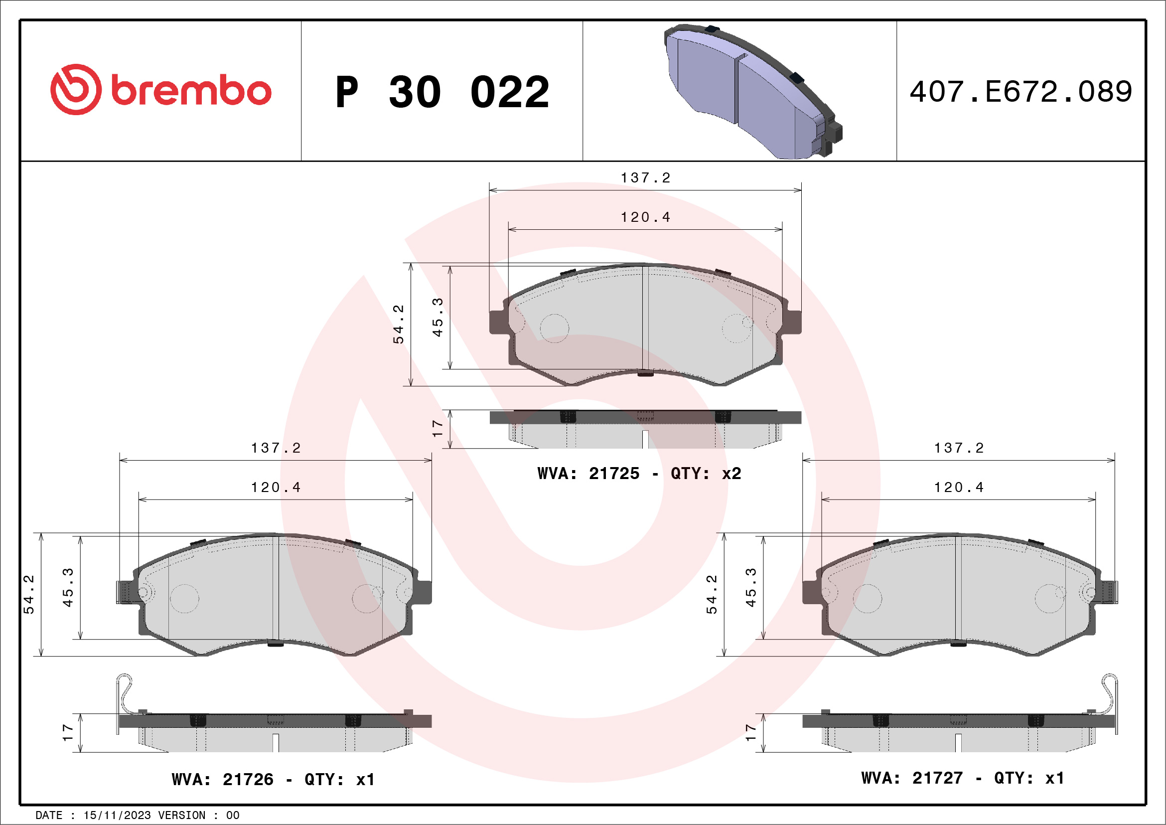 Placute frana BREMBO P 30 022