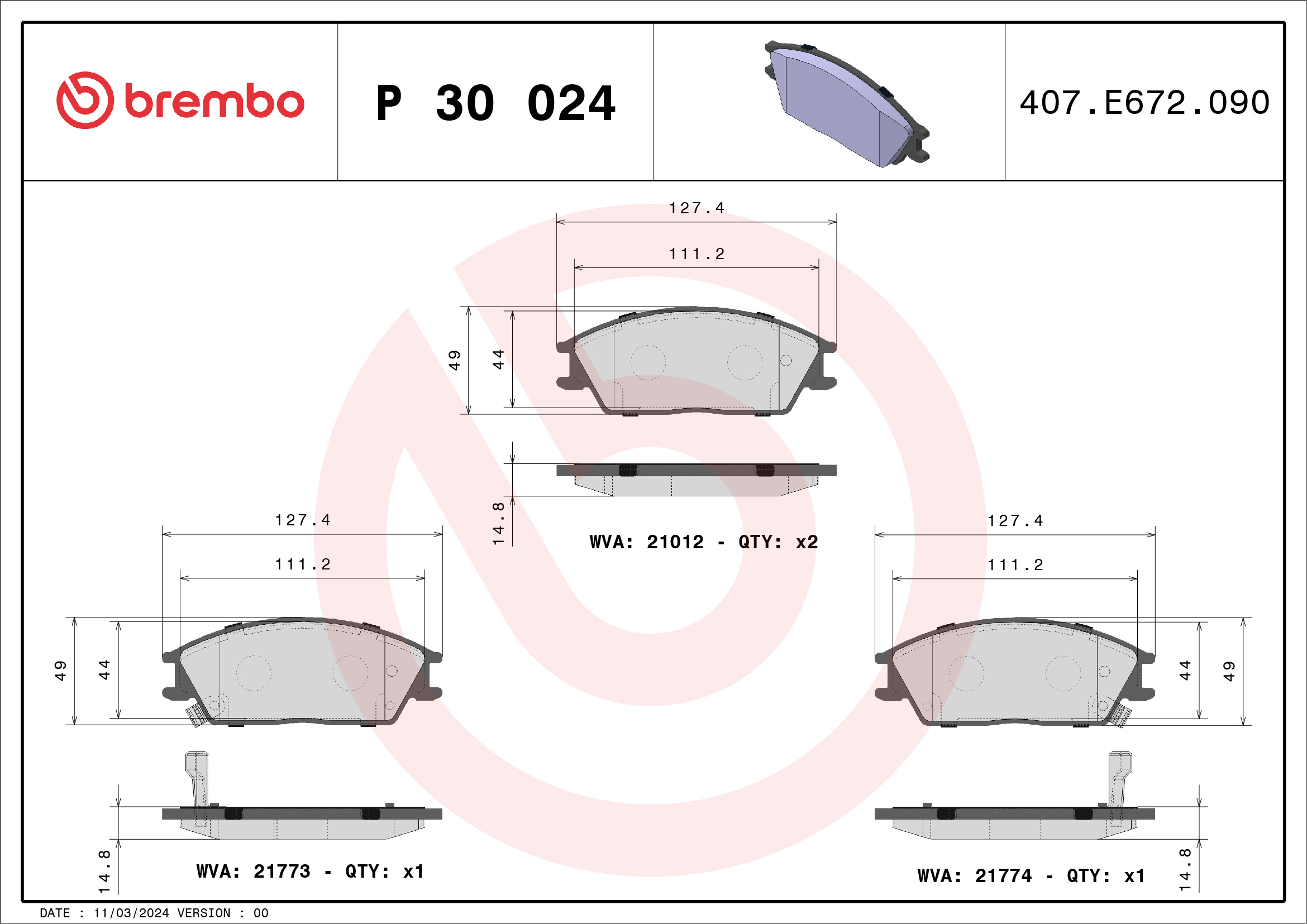 Placute frana BREMBO P 30 024