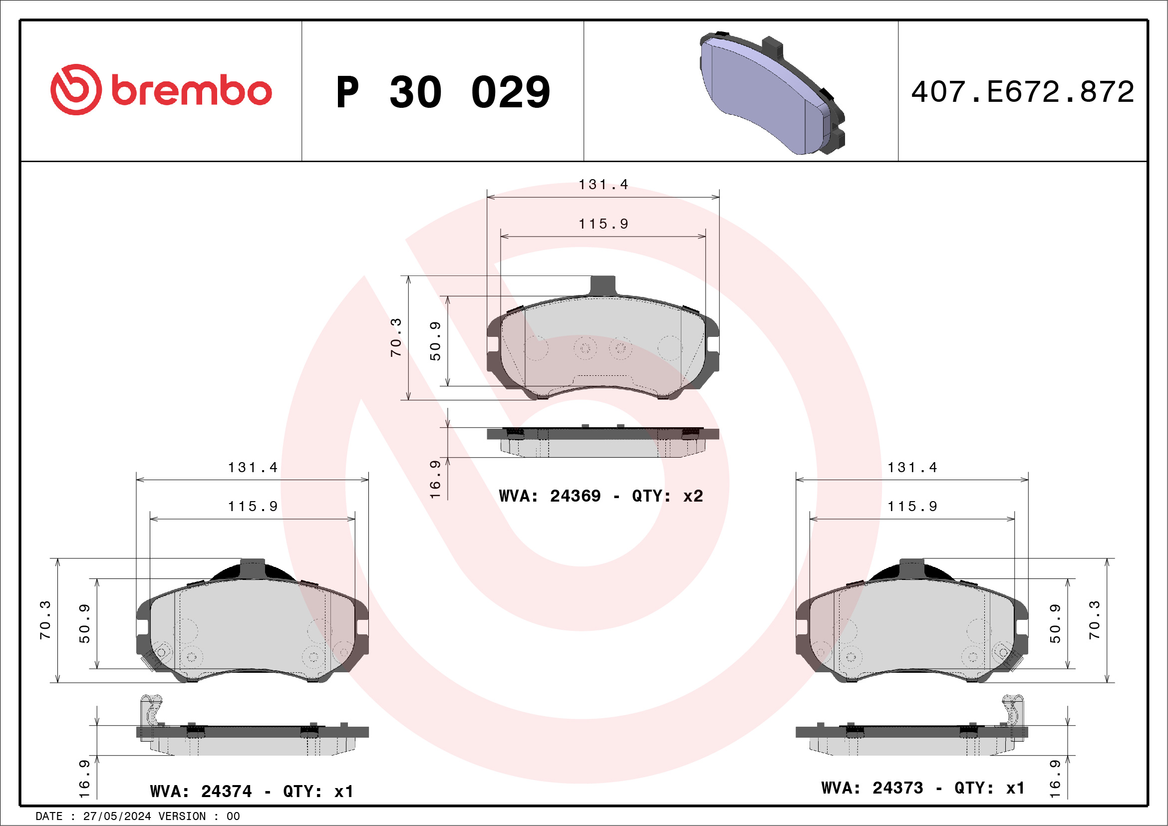 Placute frana BREMBO P 30 029