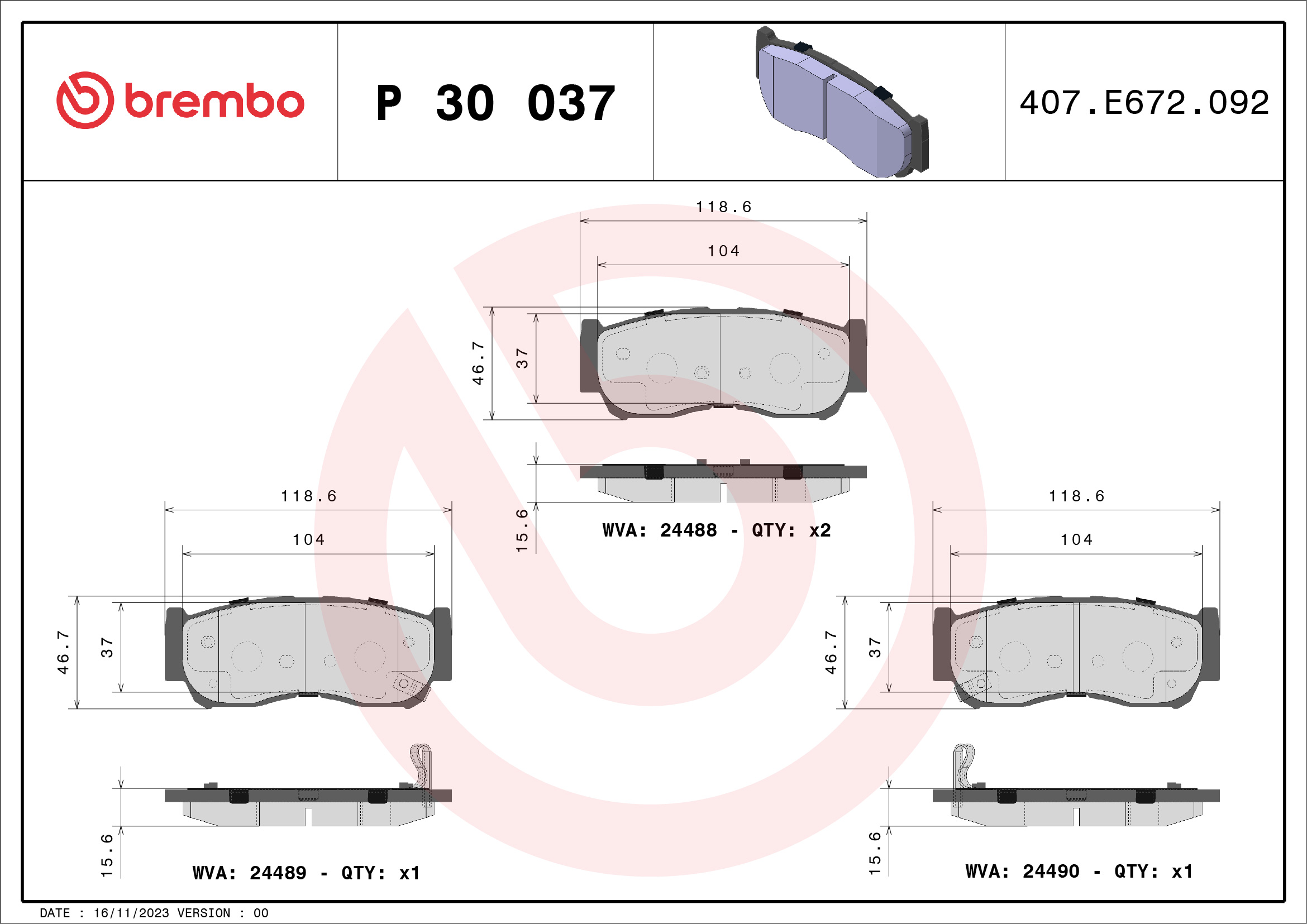 Placute frana BREMBO P 30 037