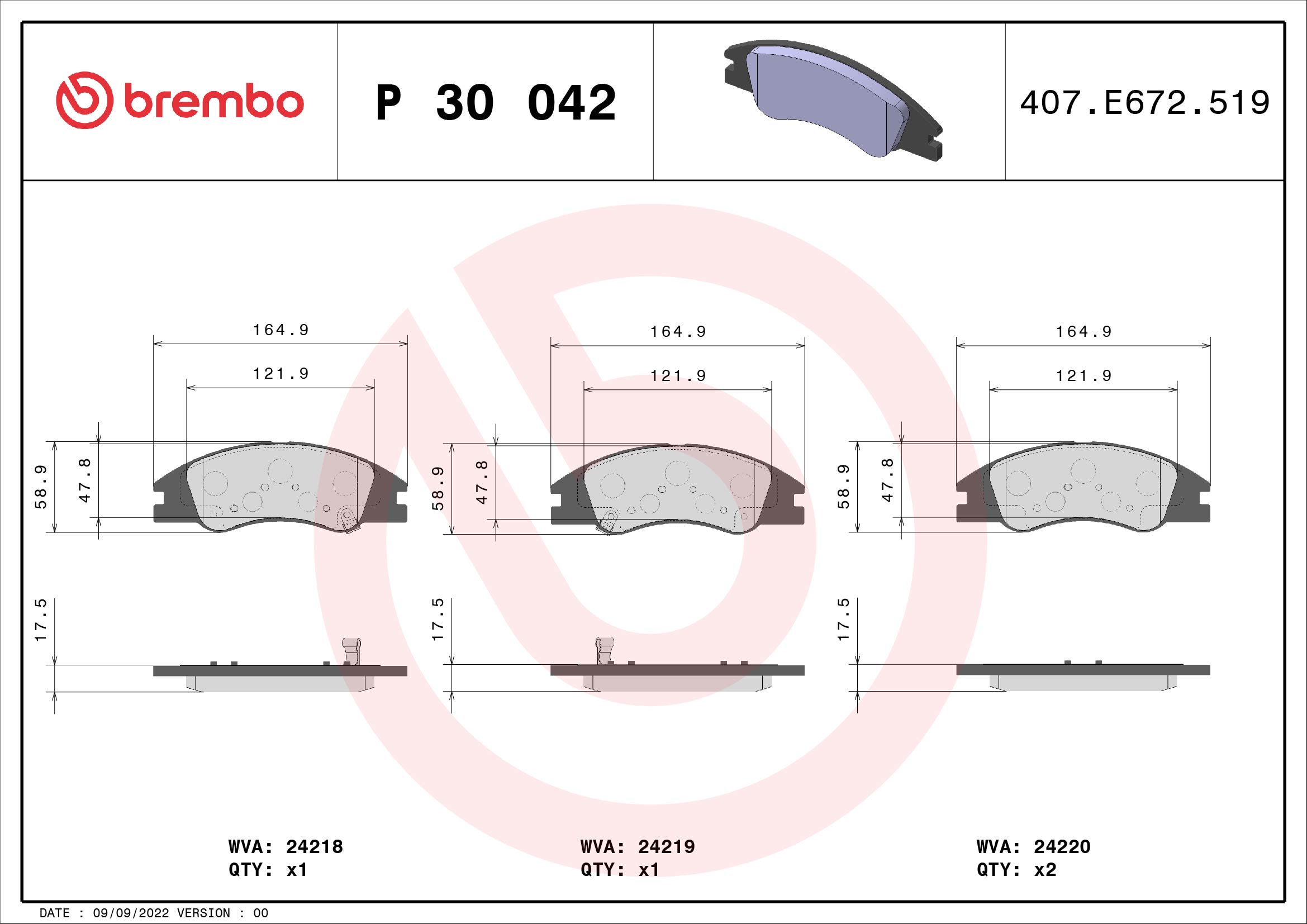 Placute frana BREMBO P 30 042