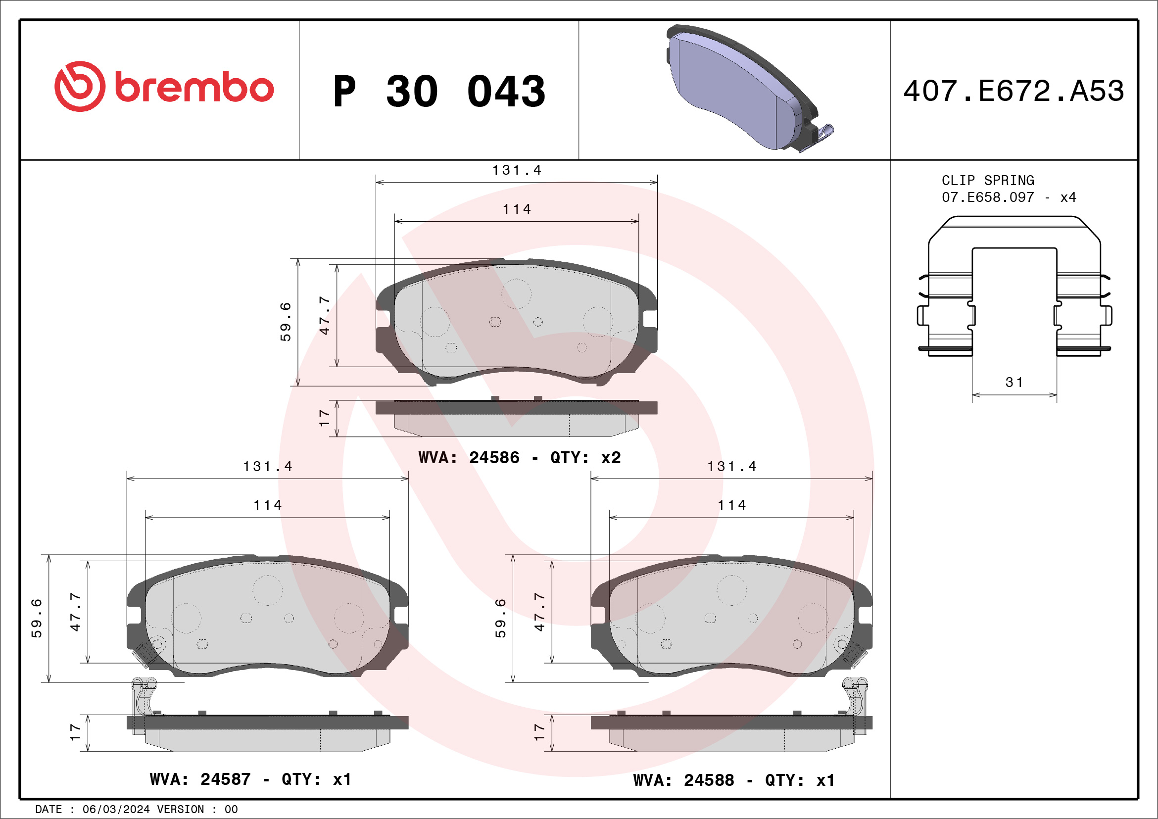 Placute frana BREMBO P 30 043