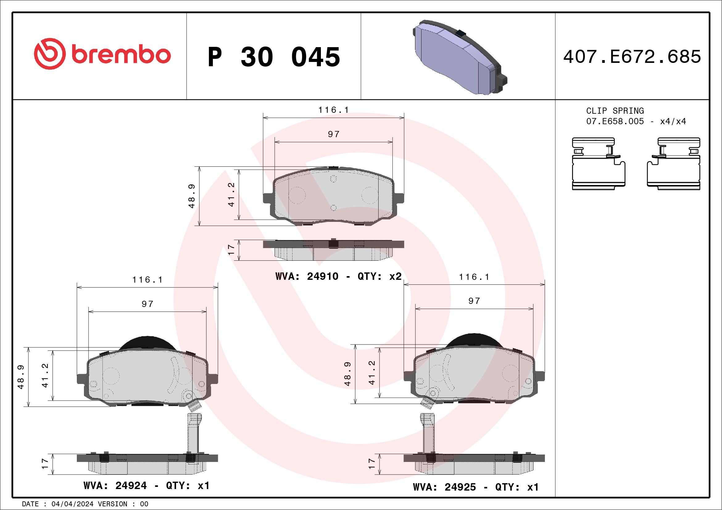 Placute frana BREMBO P 30 045
