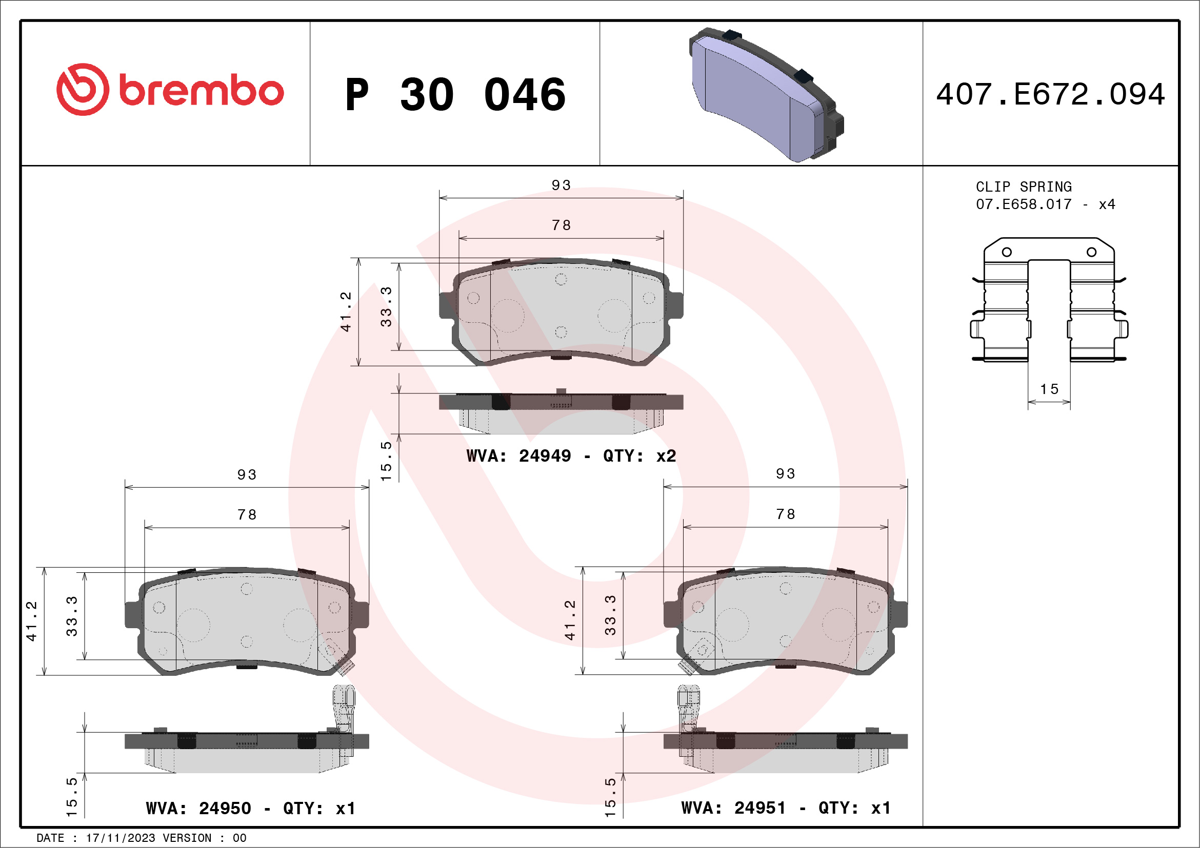 Placute frana BREMBO P 30 046