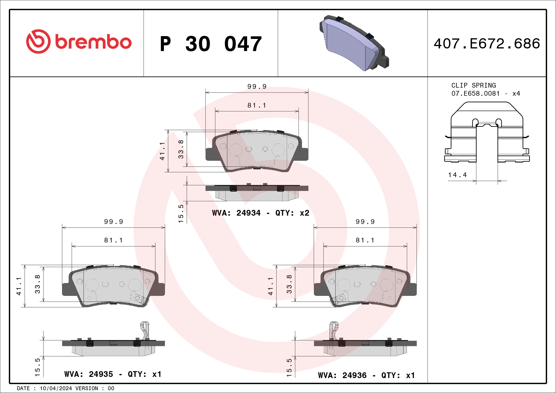 Placute frana BREMBO P 30 047