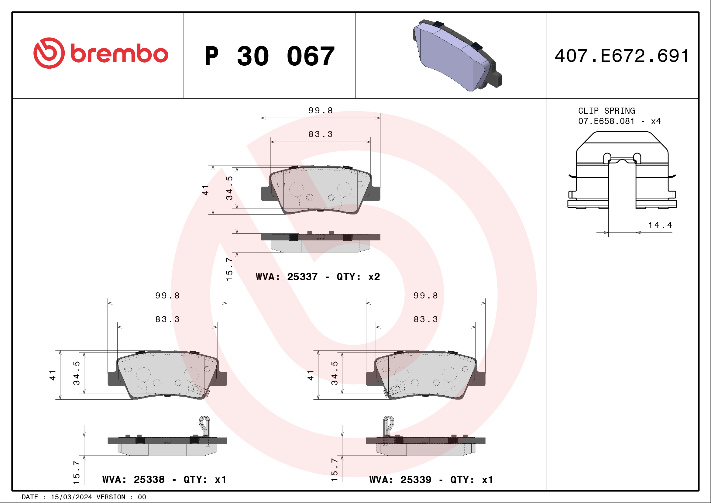 Placute frana BREMBO P 30 067