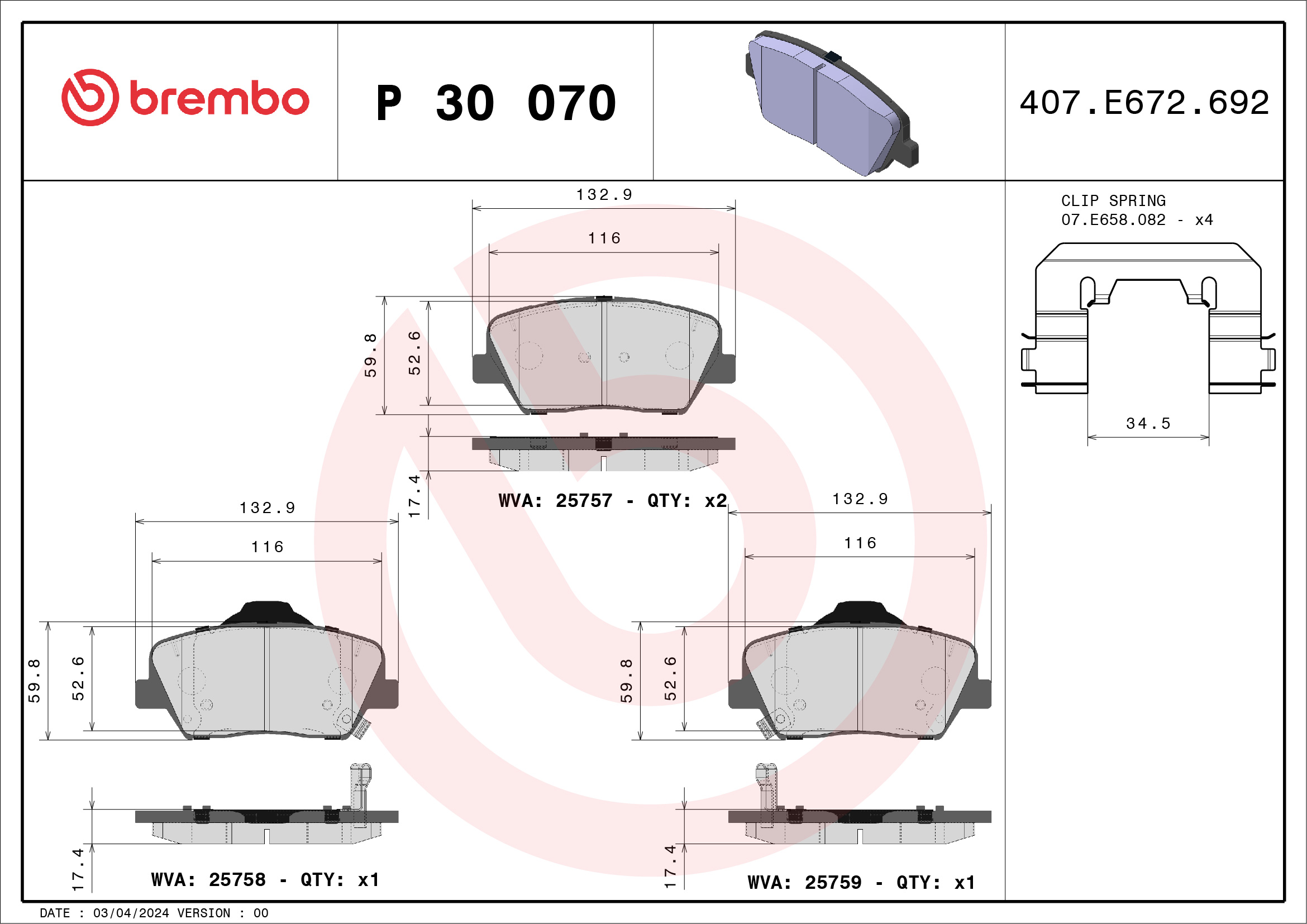 Placute frana BREMBO P 30 070