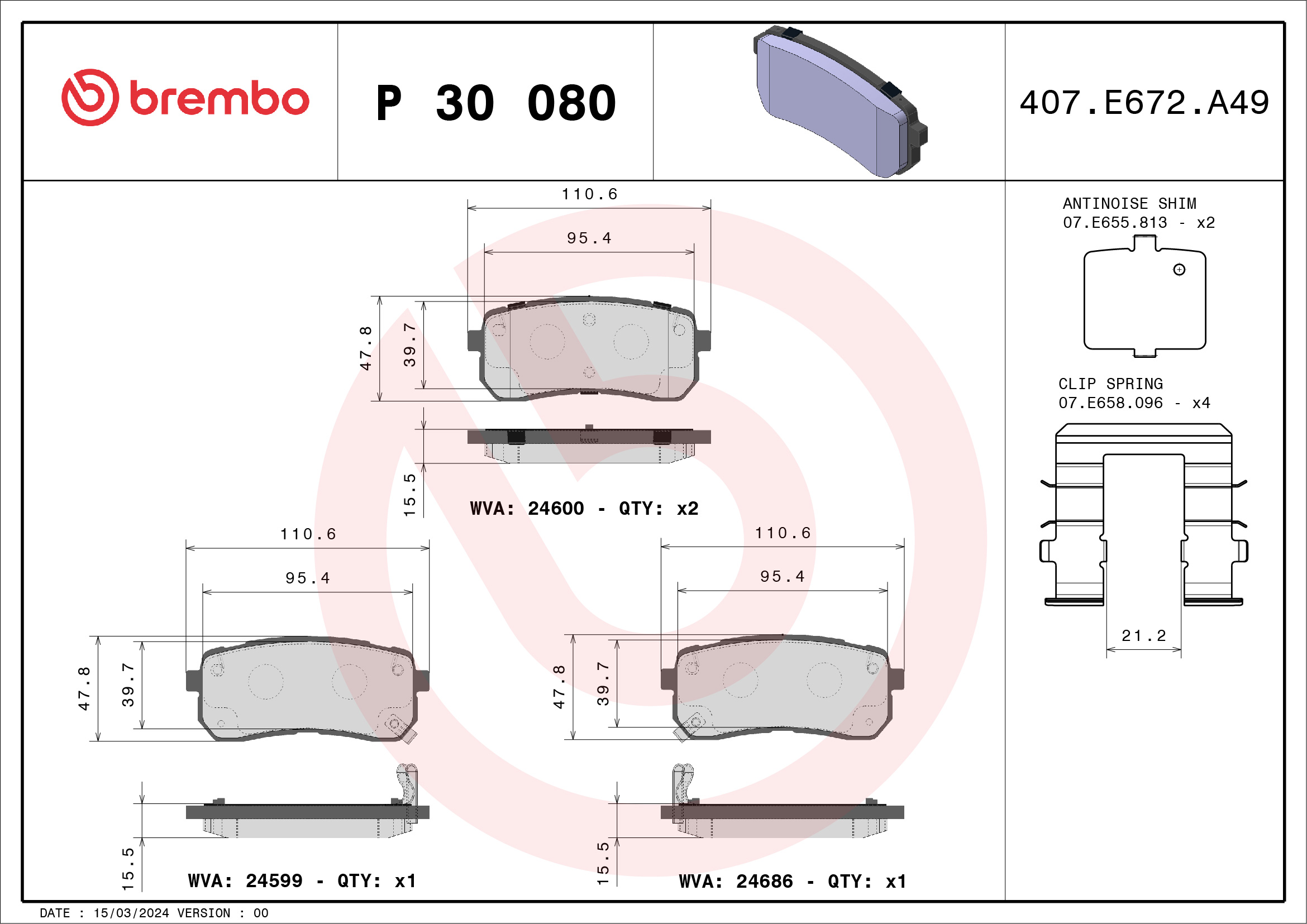 Placute frana BREMBO P 30 080