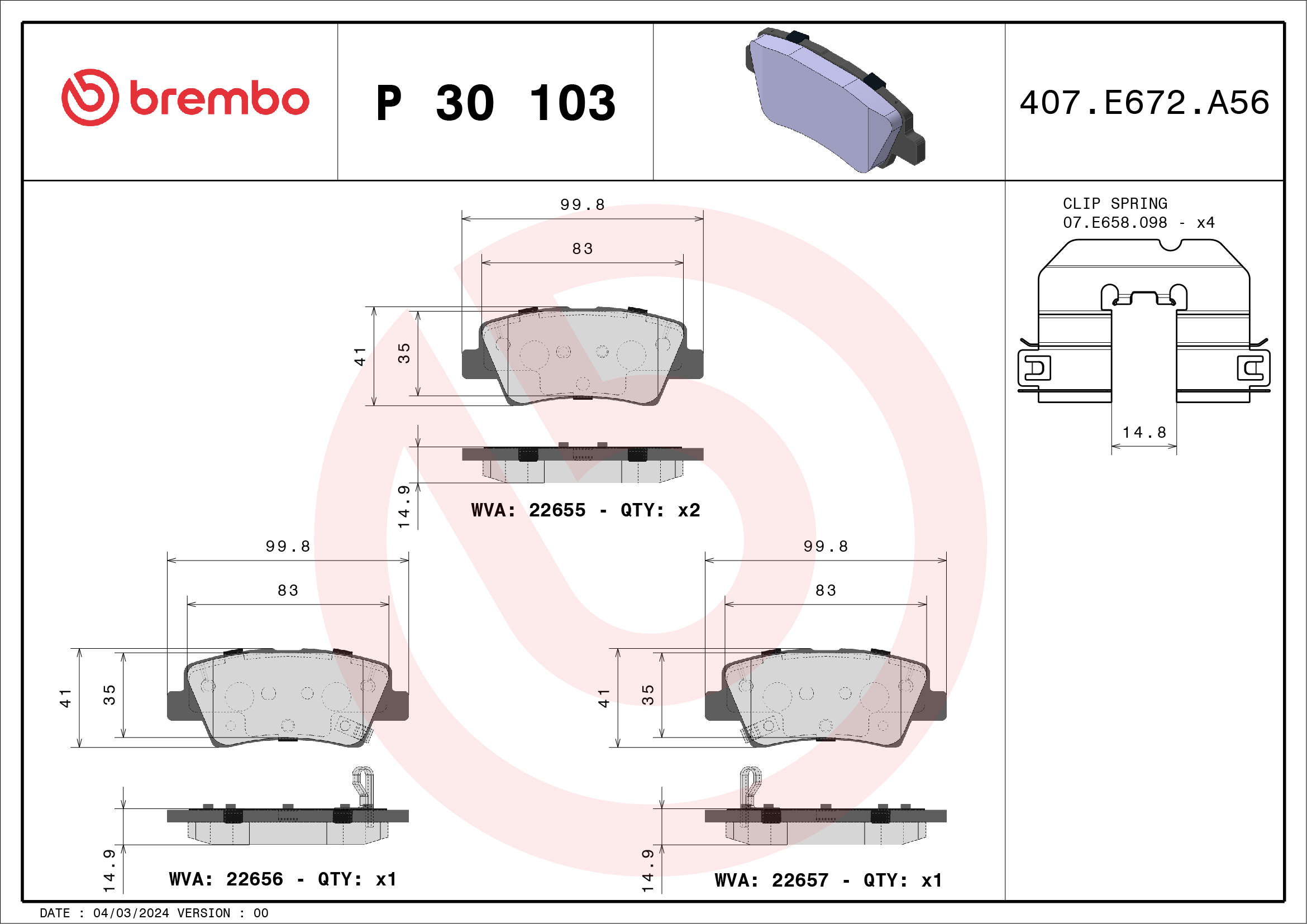 Placute frana BREMBO P 30 103