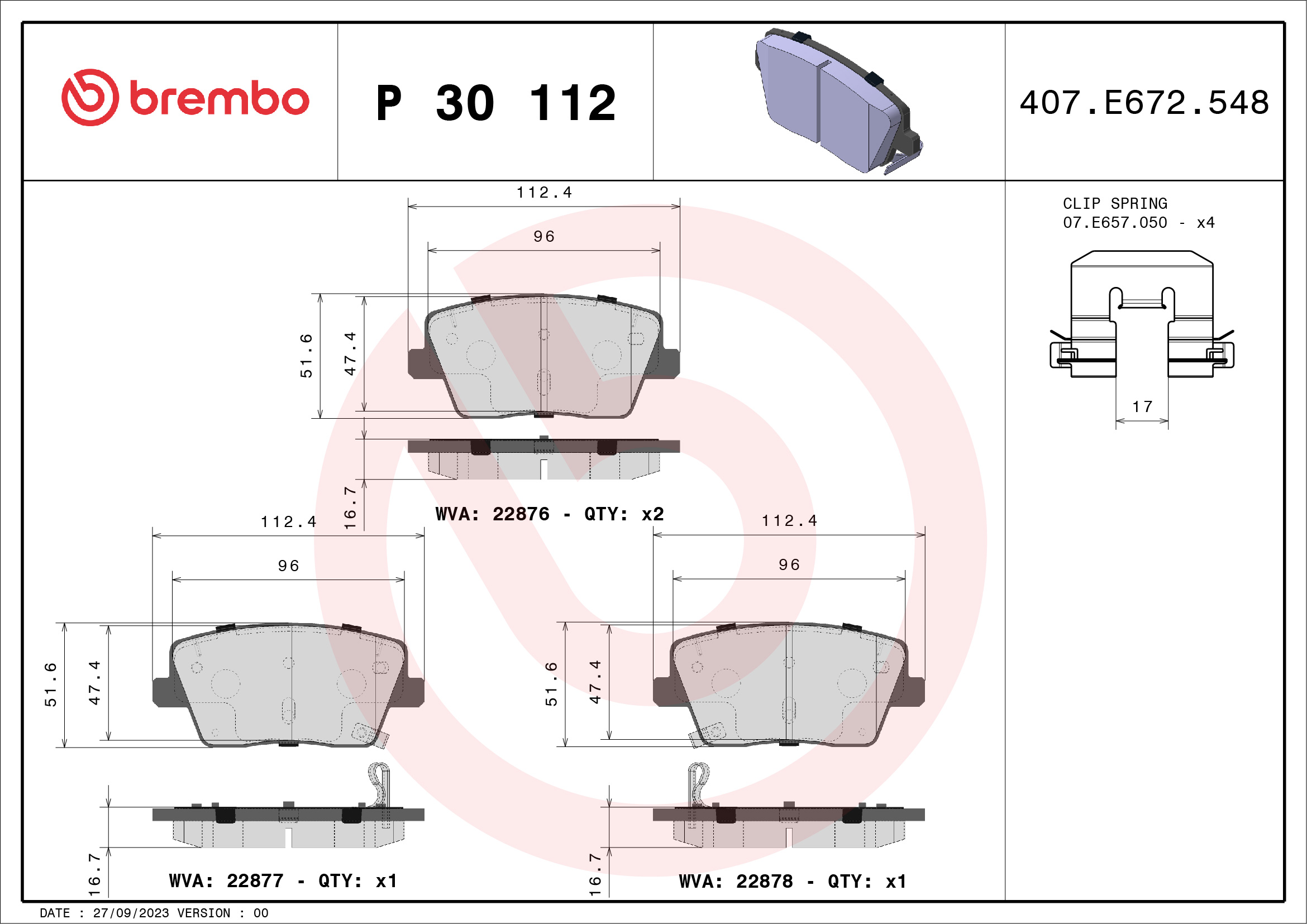 Placute frana BREMBO P 30 112