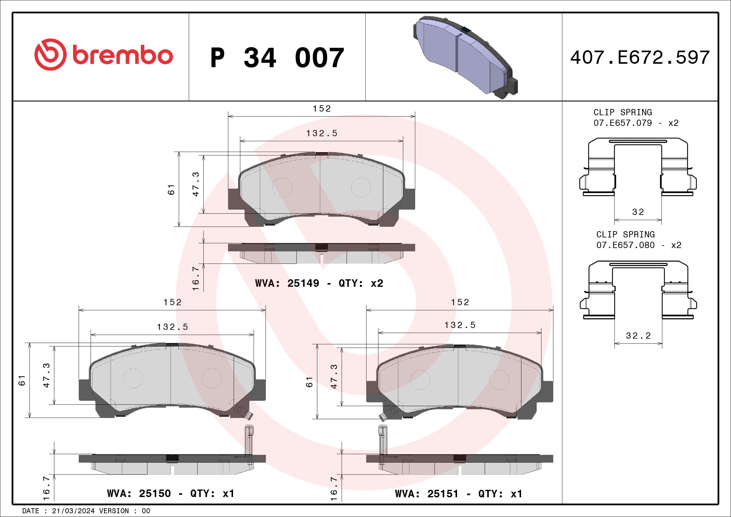 Placute frana BREMBO P 34 007