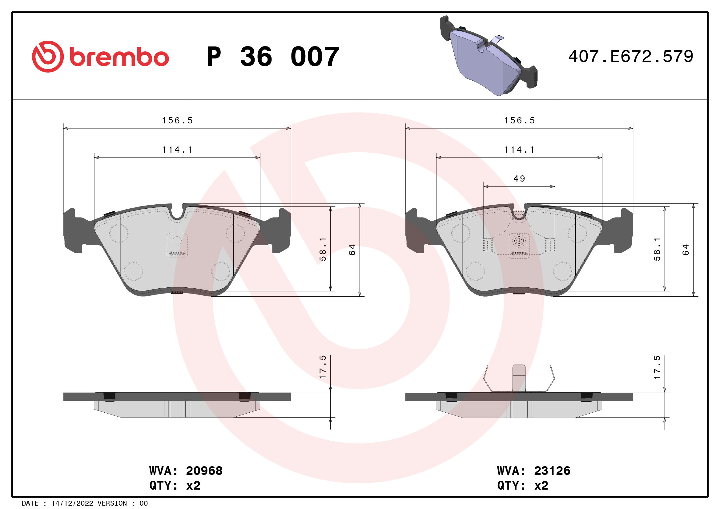 Placute frana BREMBO P 36 007
