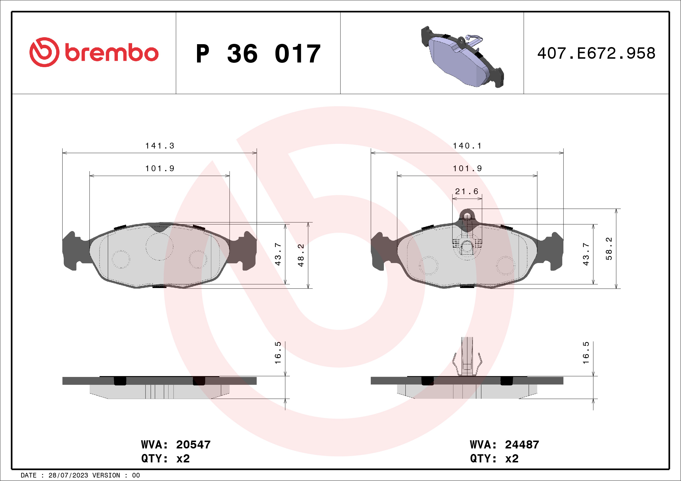 Placute frana BREMBO P 36 017