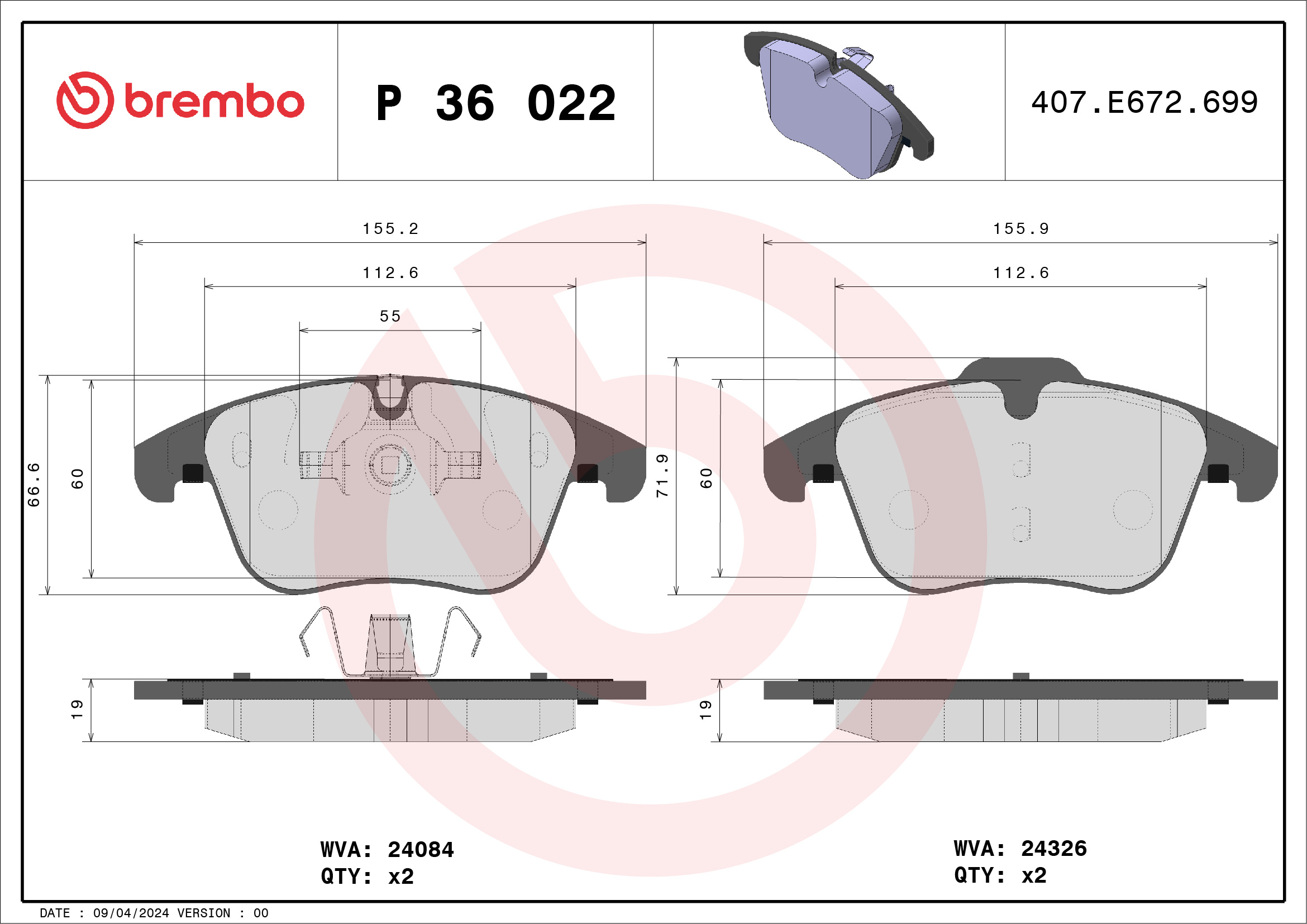 Placute frana BREMBO P 36 022