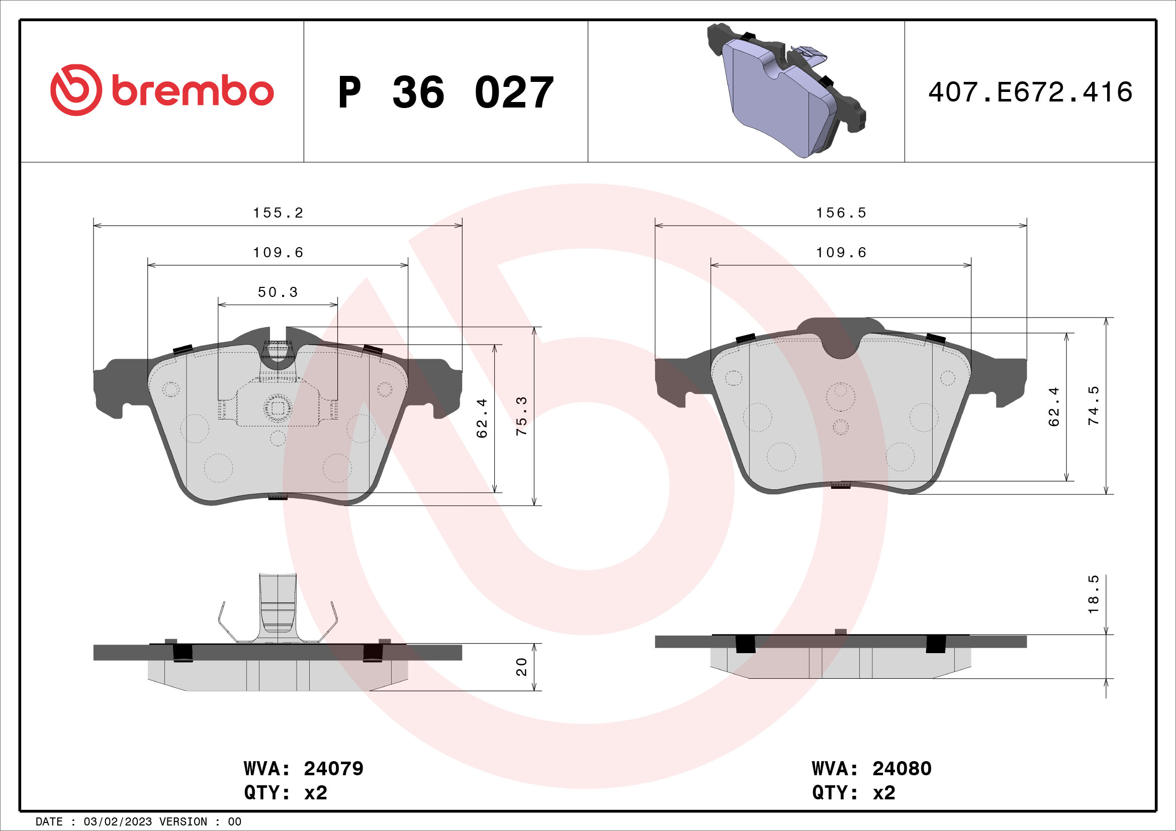 Placute frana BREMBO P 36 027