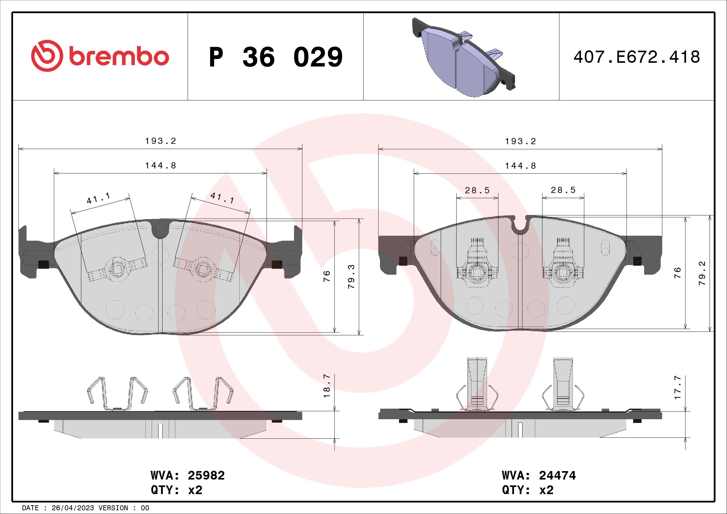 Placute frana BREMBO P 36 029