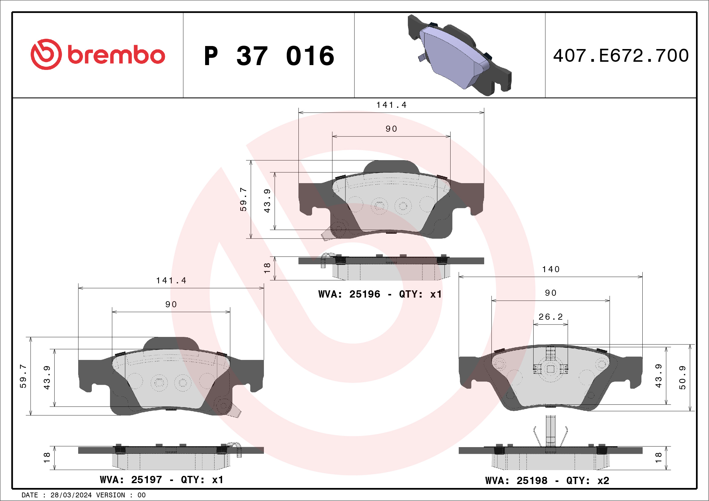 Placute frana BREMBO P 37 016