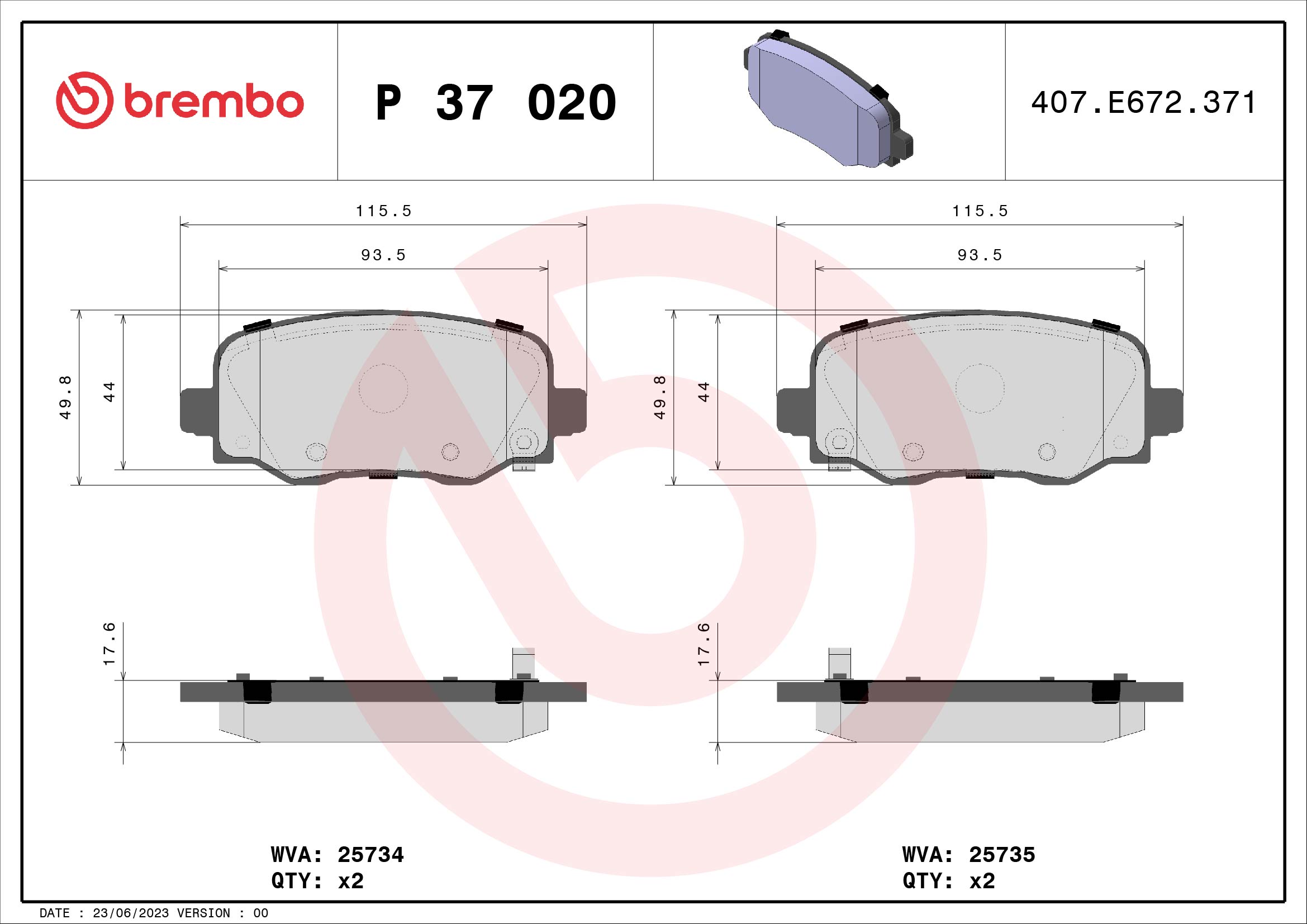 Placute frana BREMBO P 37 020