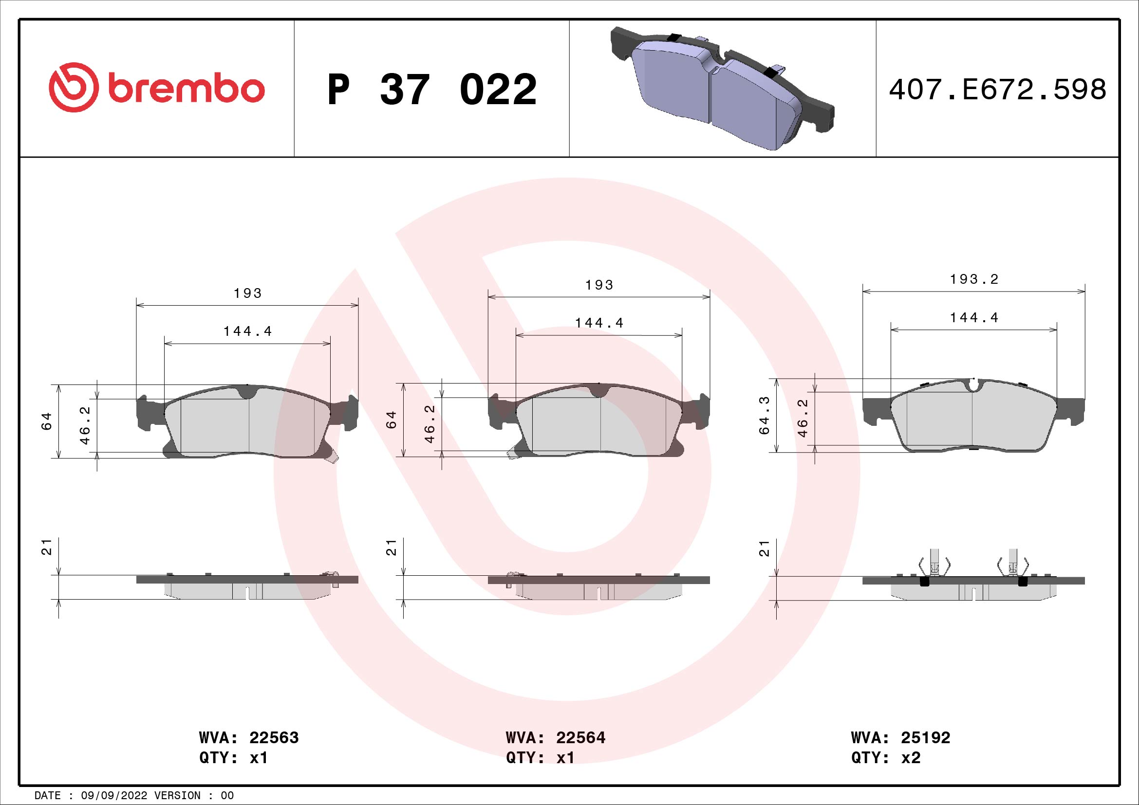 Placute frana BREMBO P 37 022