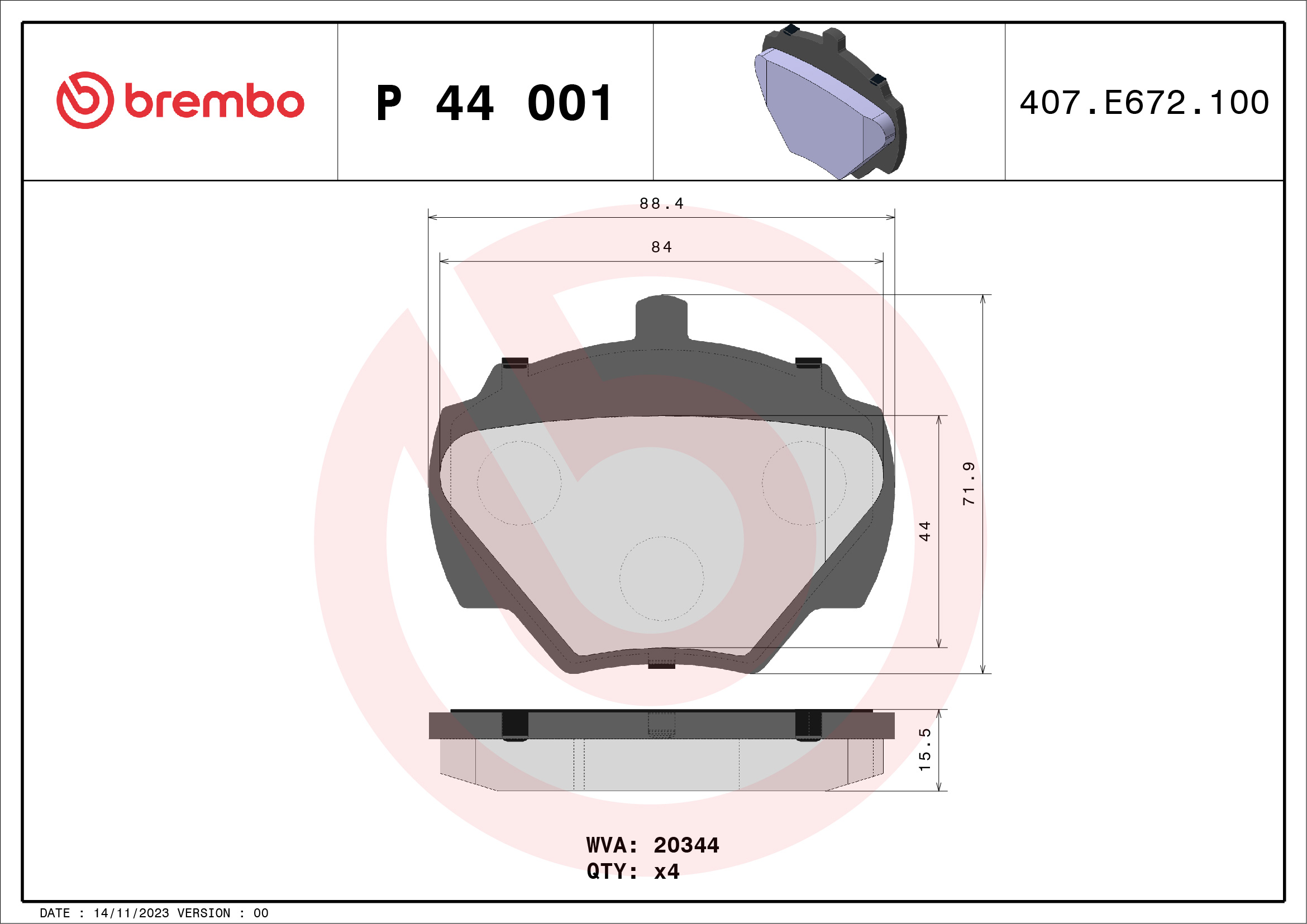 Placute frana BREMBO P 44 001