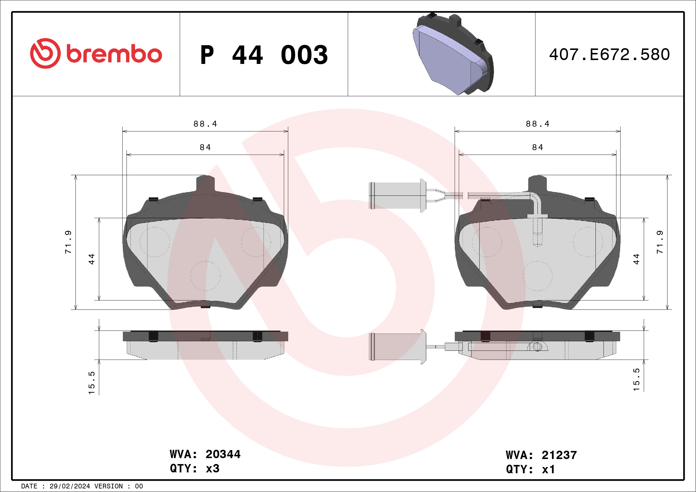 Placute frana BREMBO P 44 003