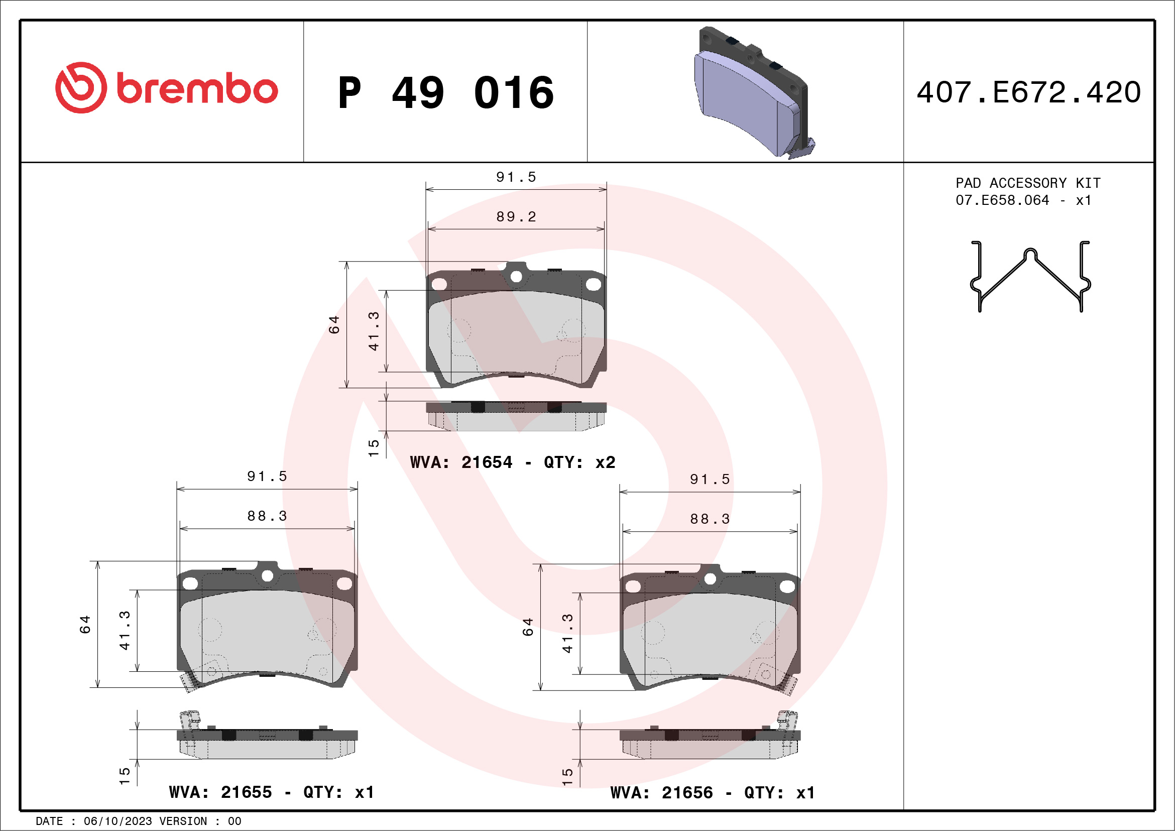 Placute frana BREMBO P 49 016