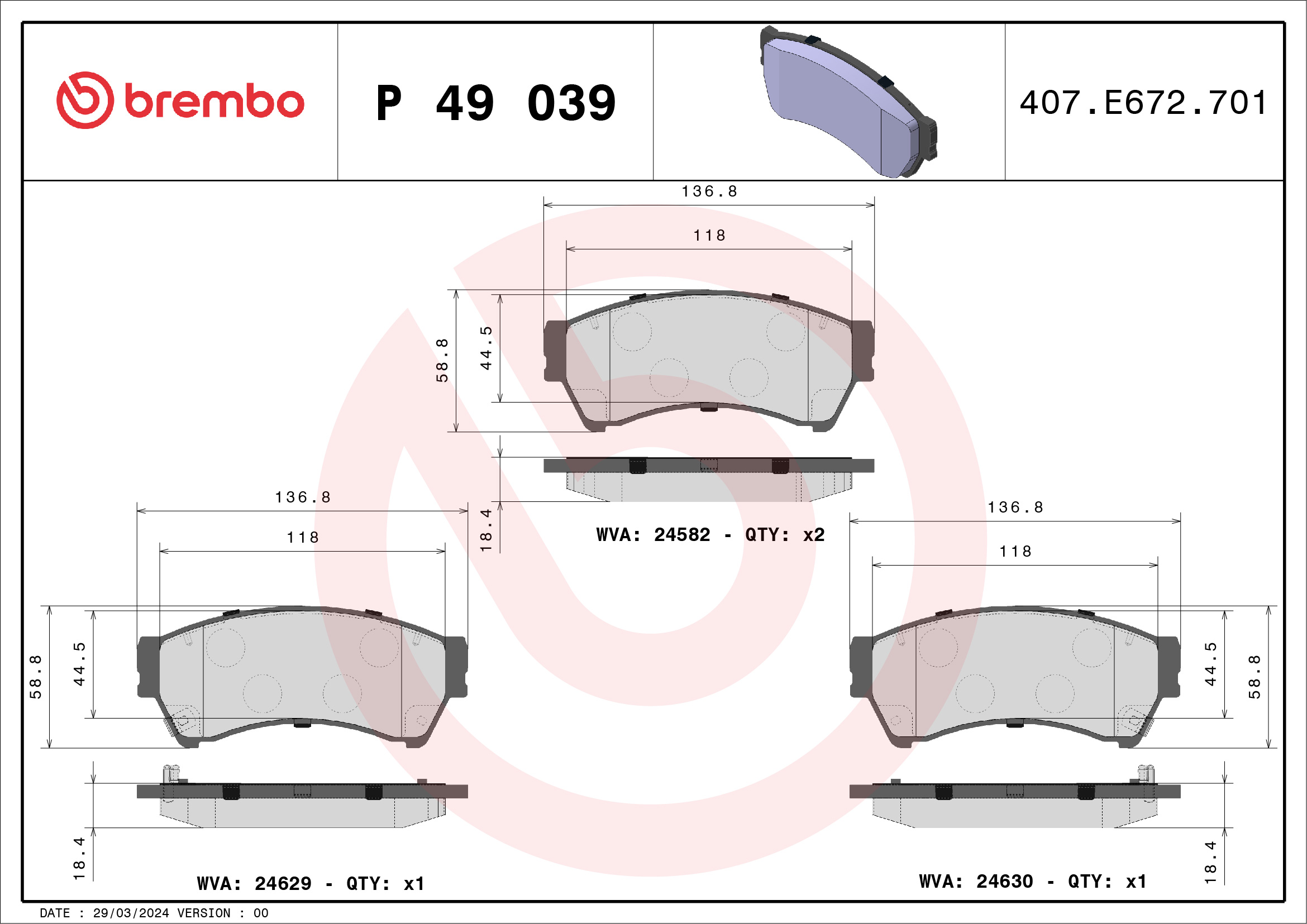Placute frana BREMBO P 49 039