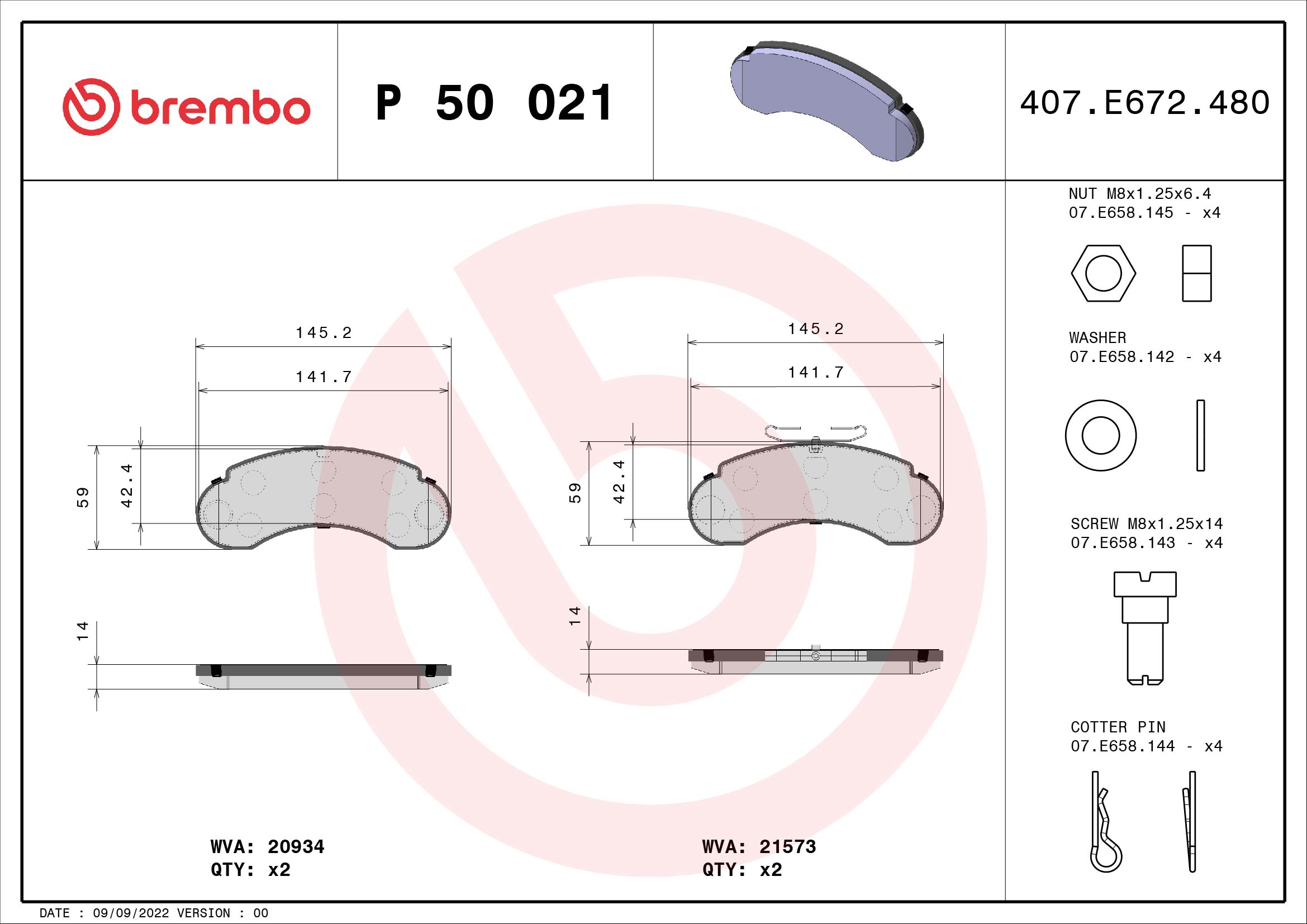 Placute frana BREMBO P 50 021