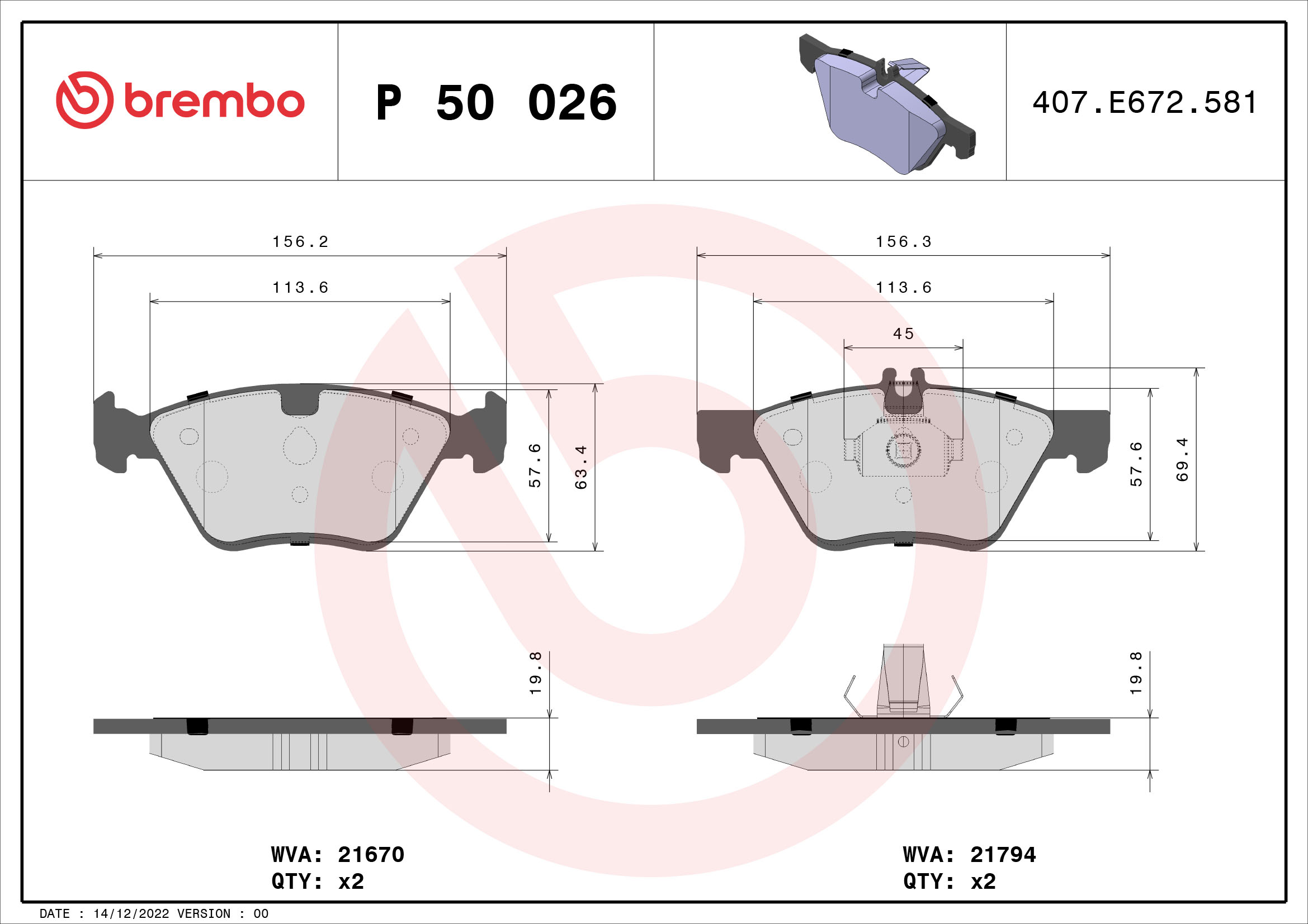Placute frana BREMBO P 50 026