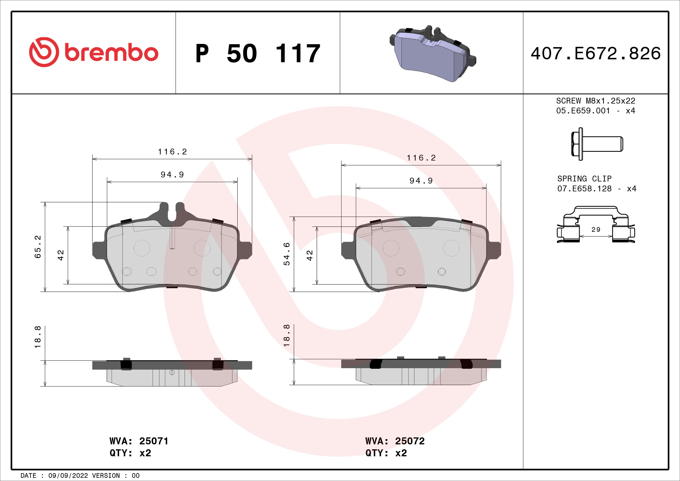 Placute frana BREMBO P 50 117