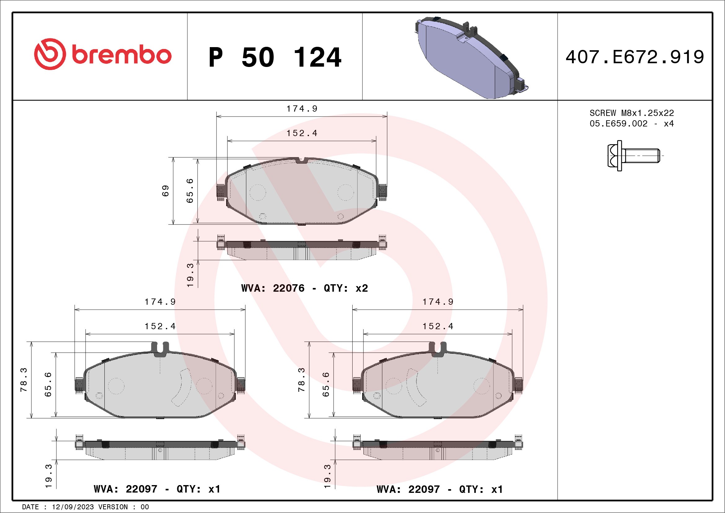 Placute frana BREMBO P 50 124