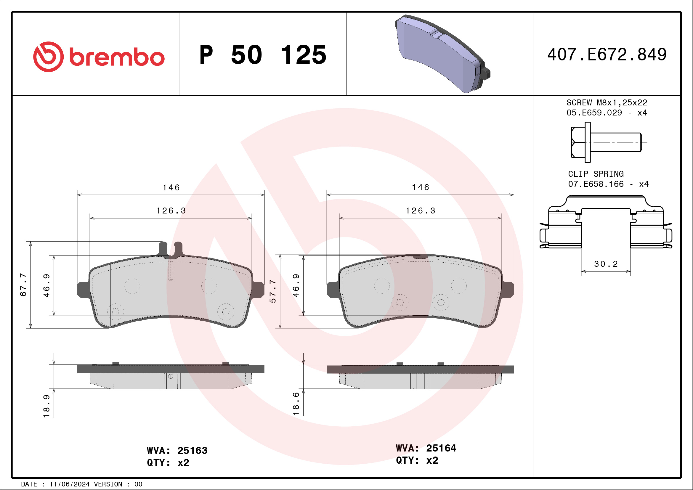 Placute frana BREMBO P 50 125