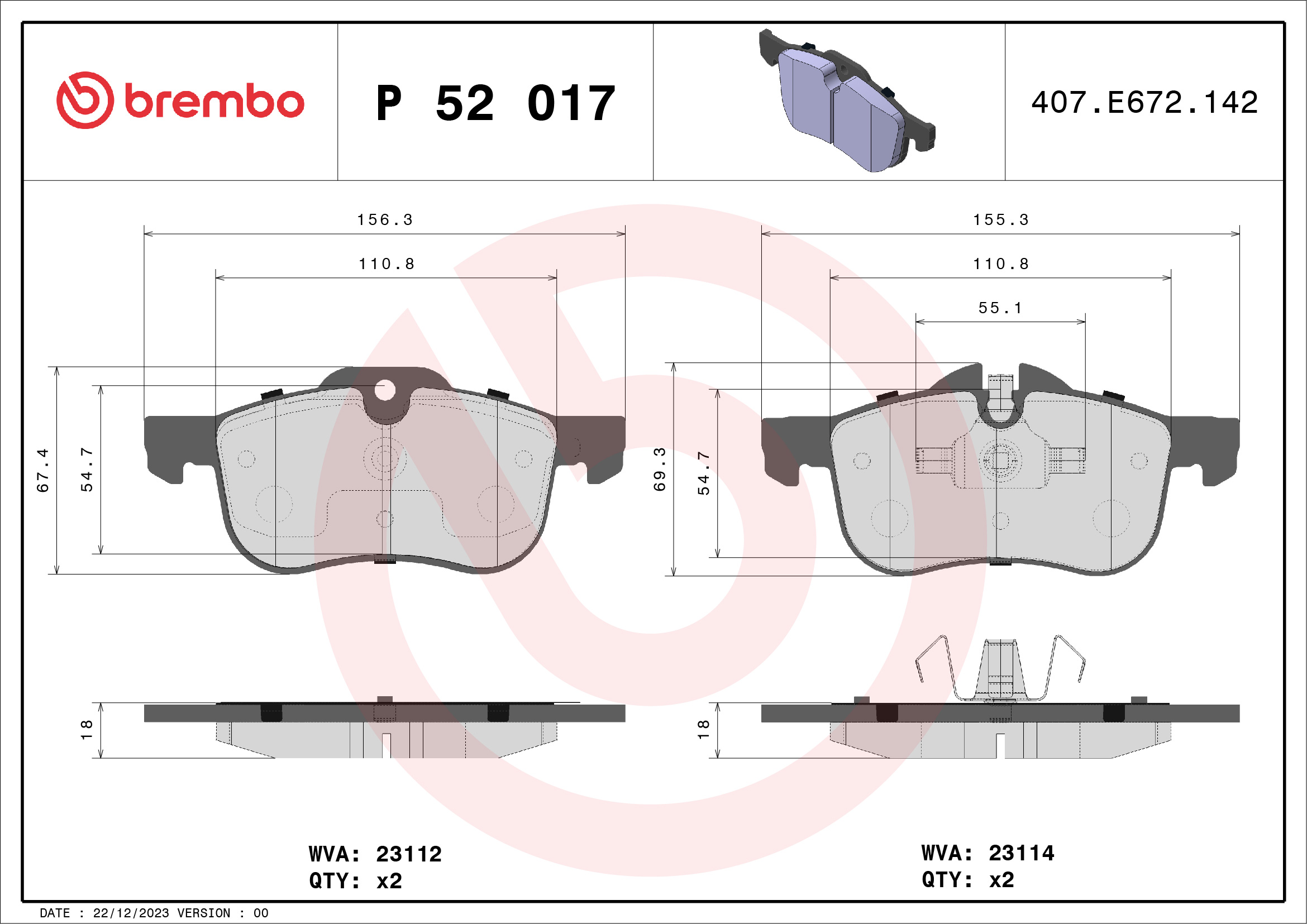 Placute frana BREMBO P 52 017