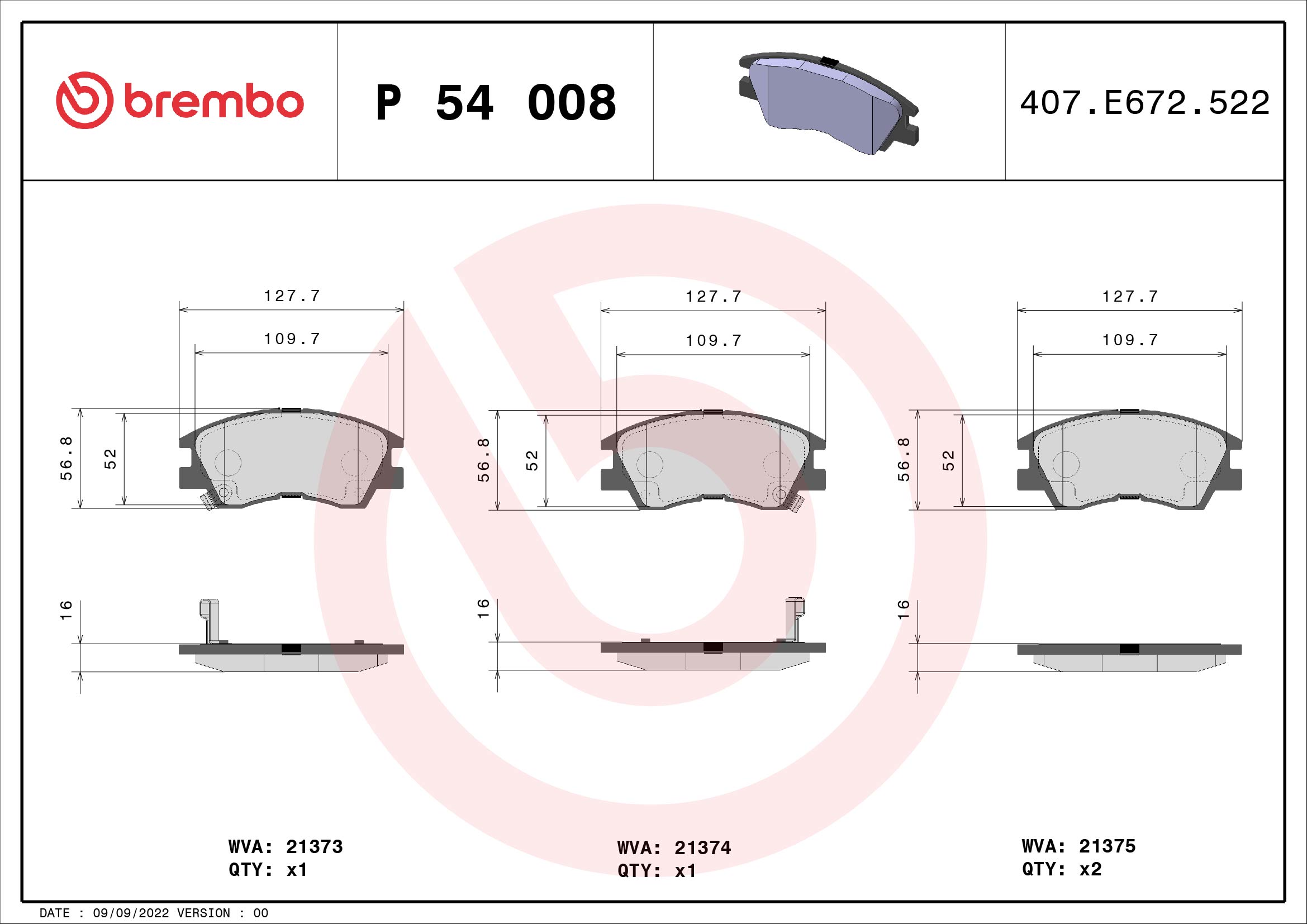 Placute frana BREMBO P 54 008