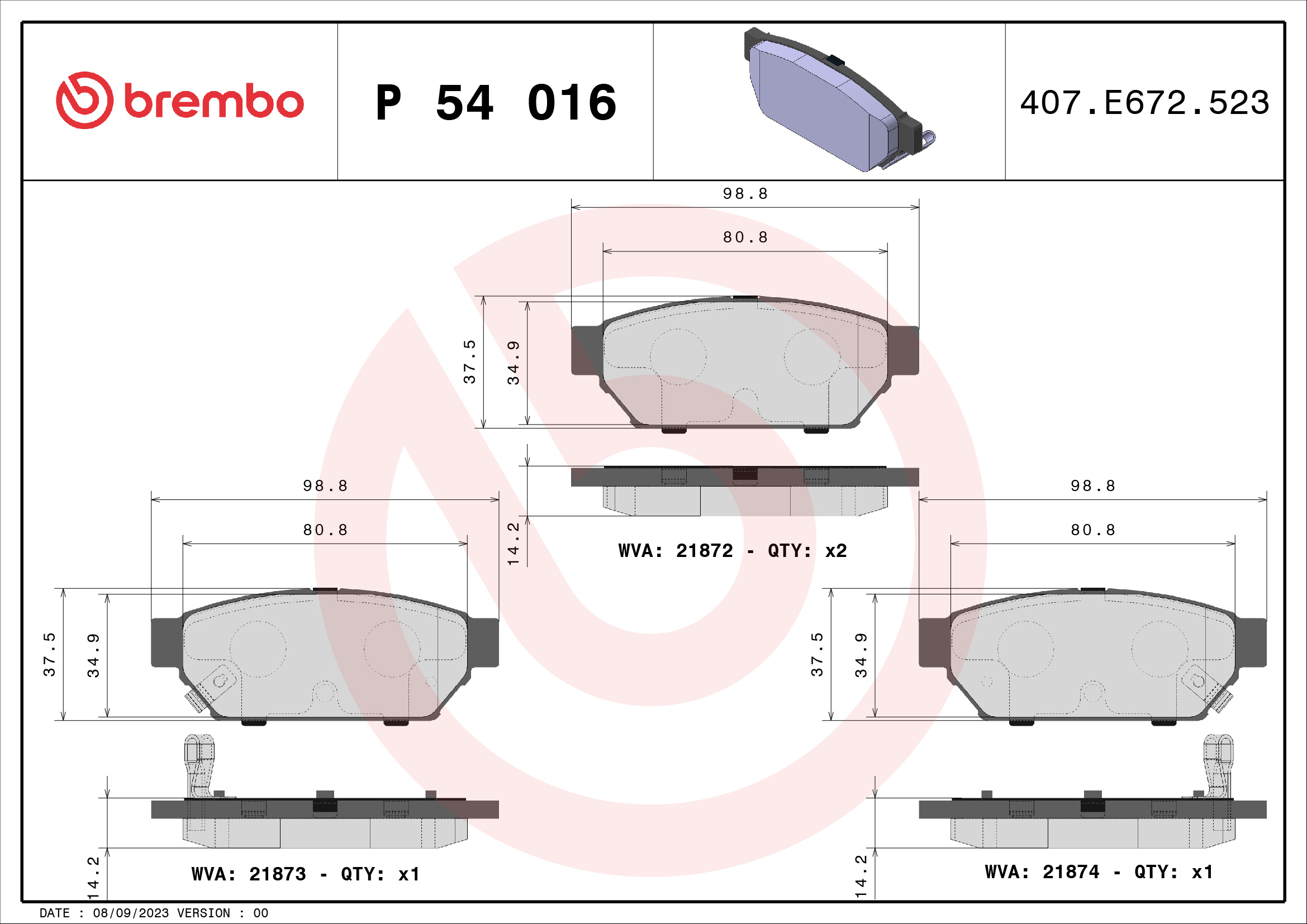 Placute frana BREMBO P 54 016