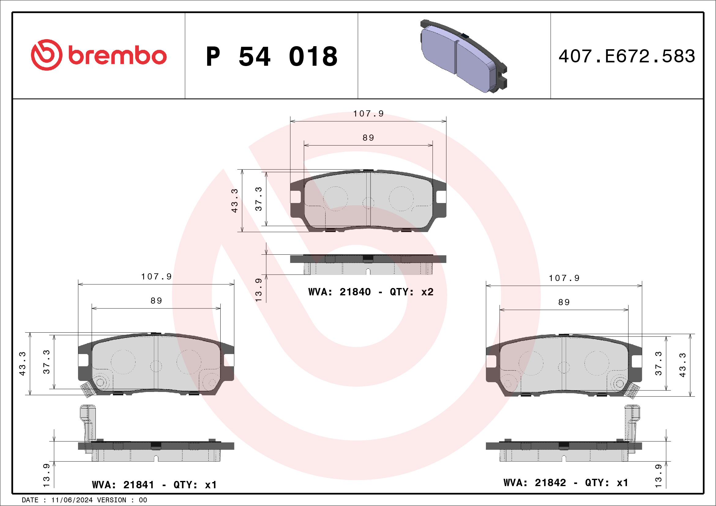 Placute frana BREMBO P 54 018