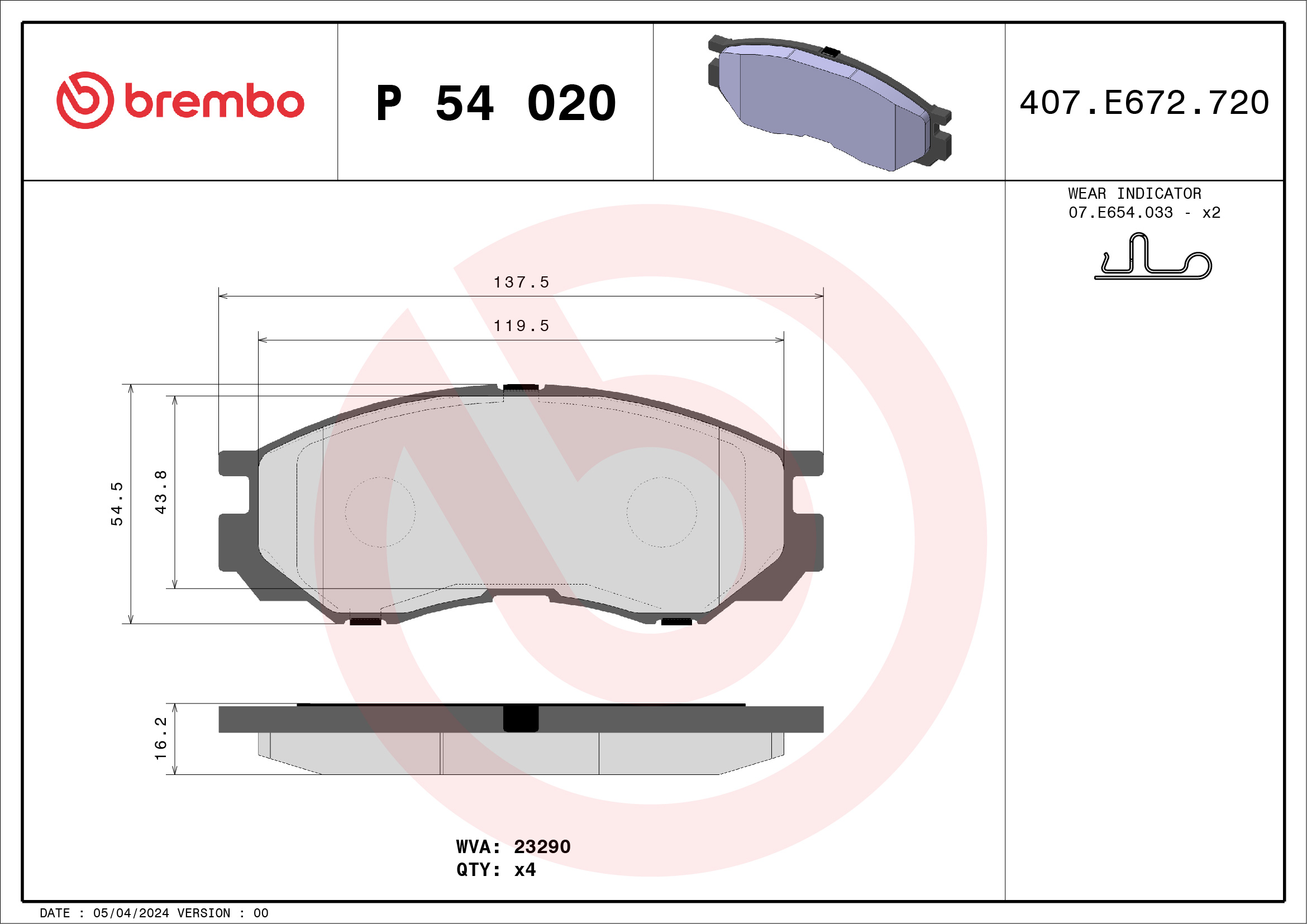 Placute frana BREMBO P 54 020