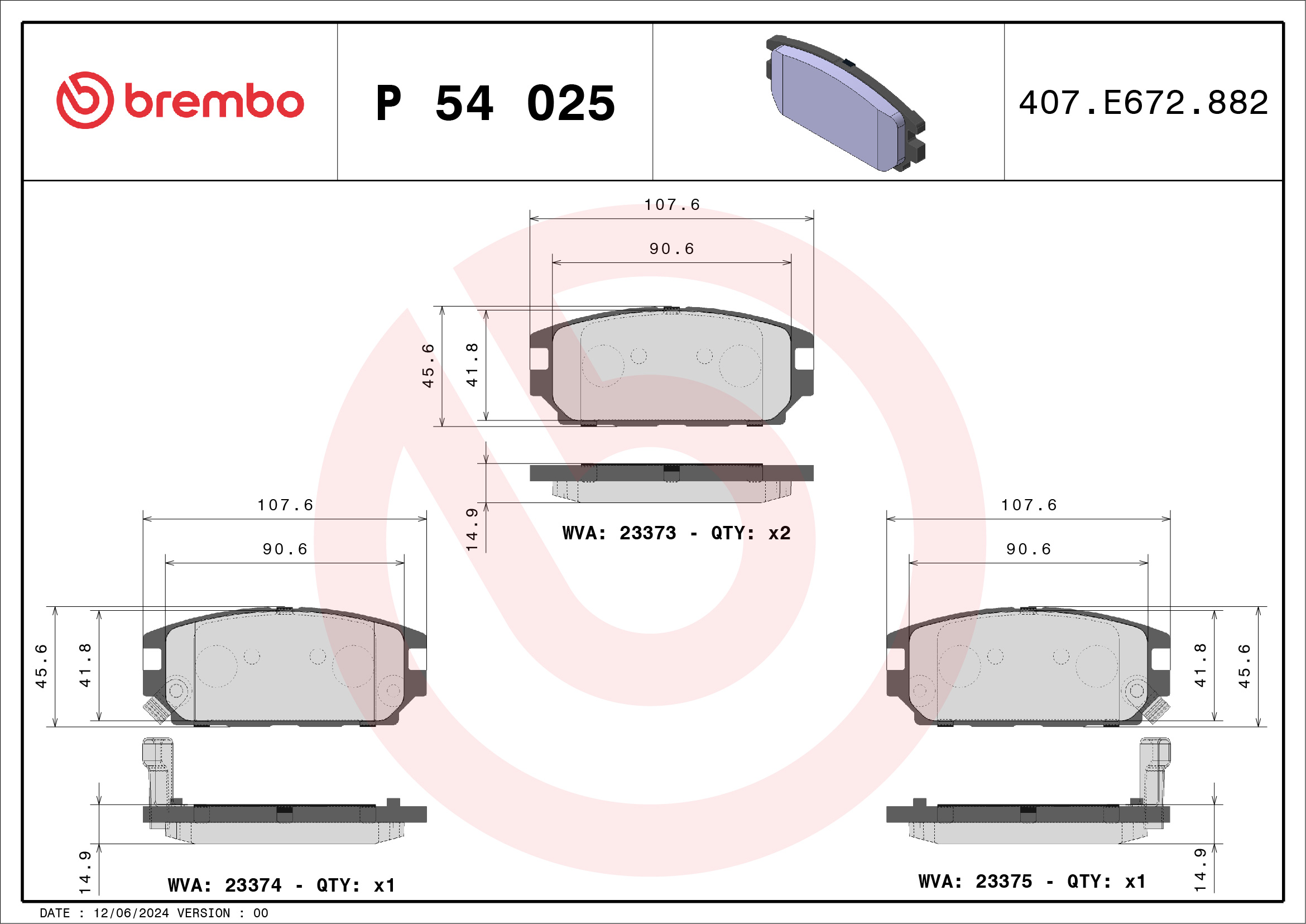 Placute frana BREMBO P 54 025