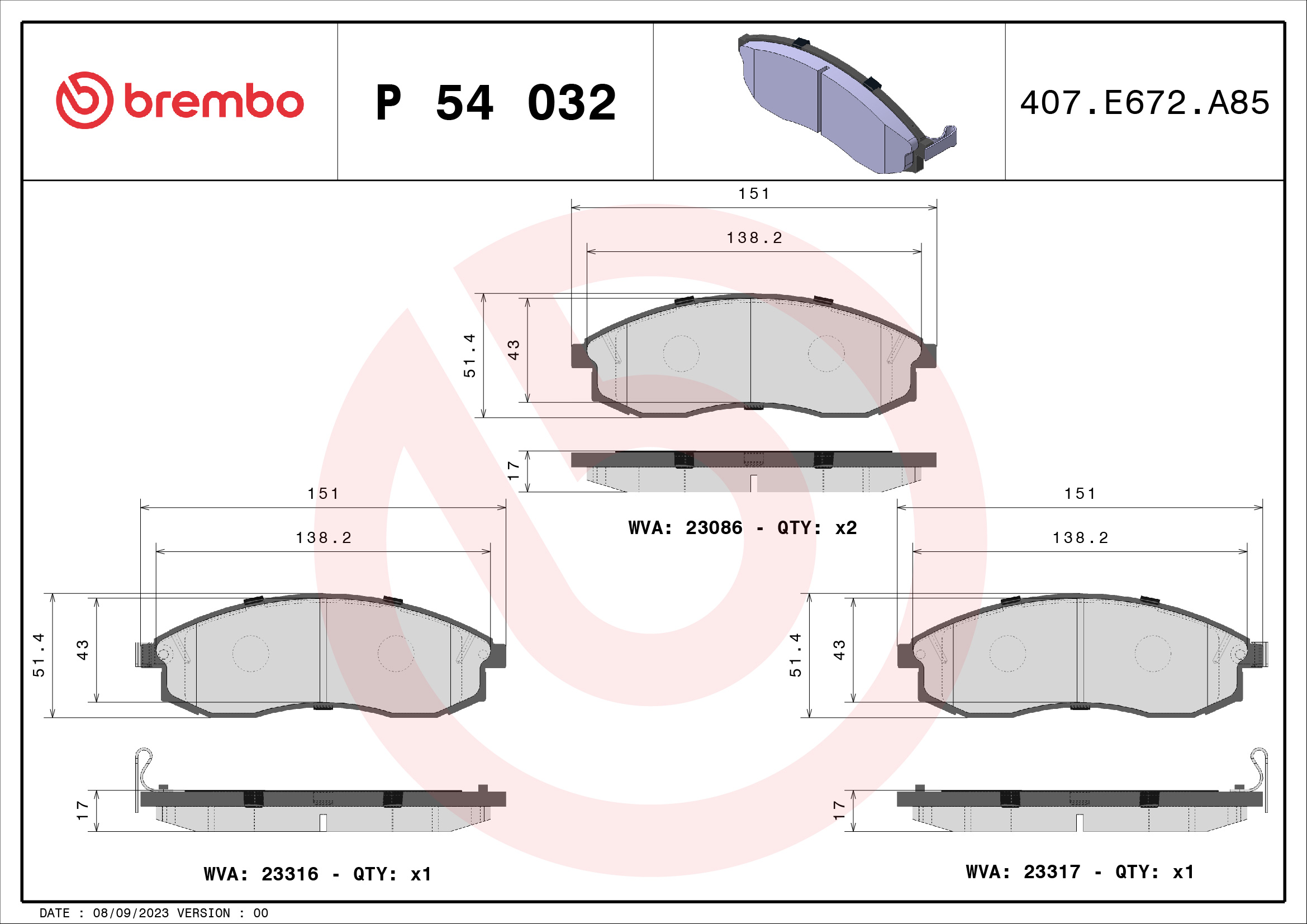 Placute frana BREMBO P 54 032