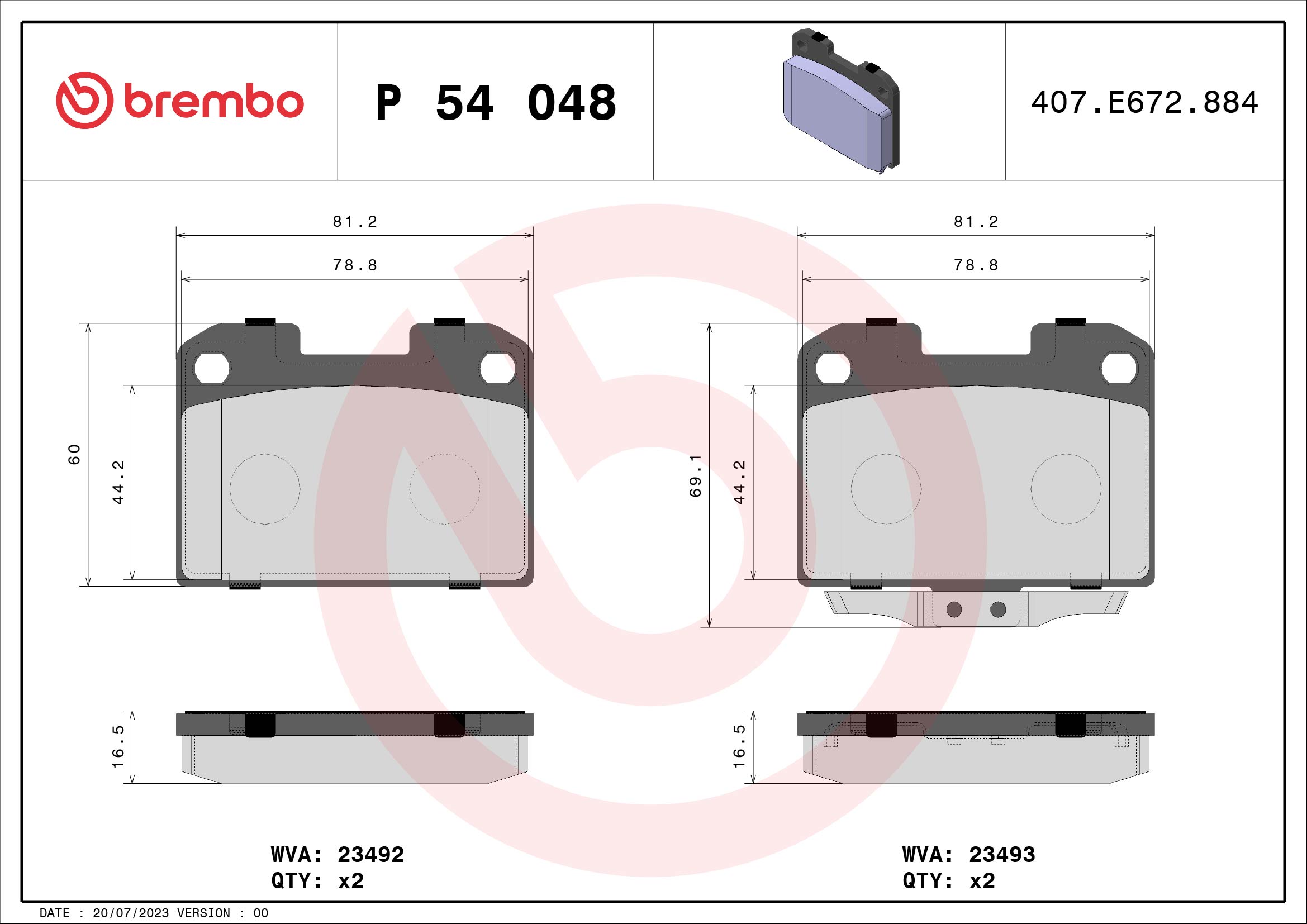 Placute frana BREMBO P 54 048