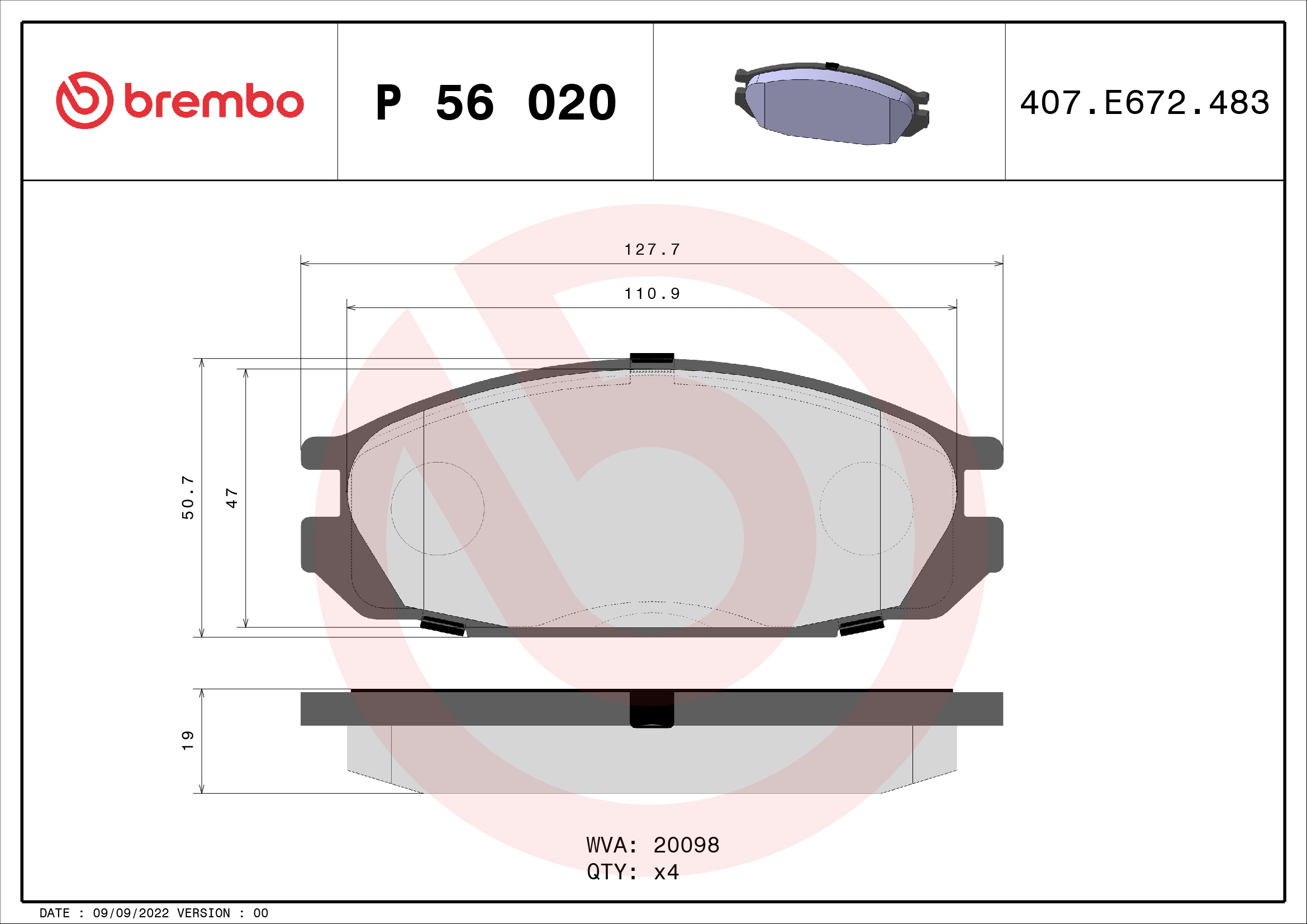 Placute frana BREMBO P 56 020