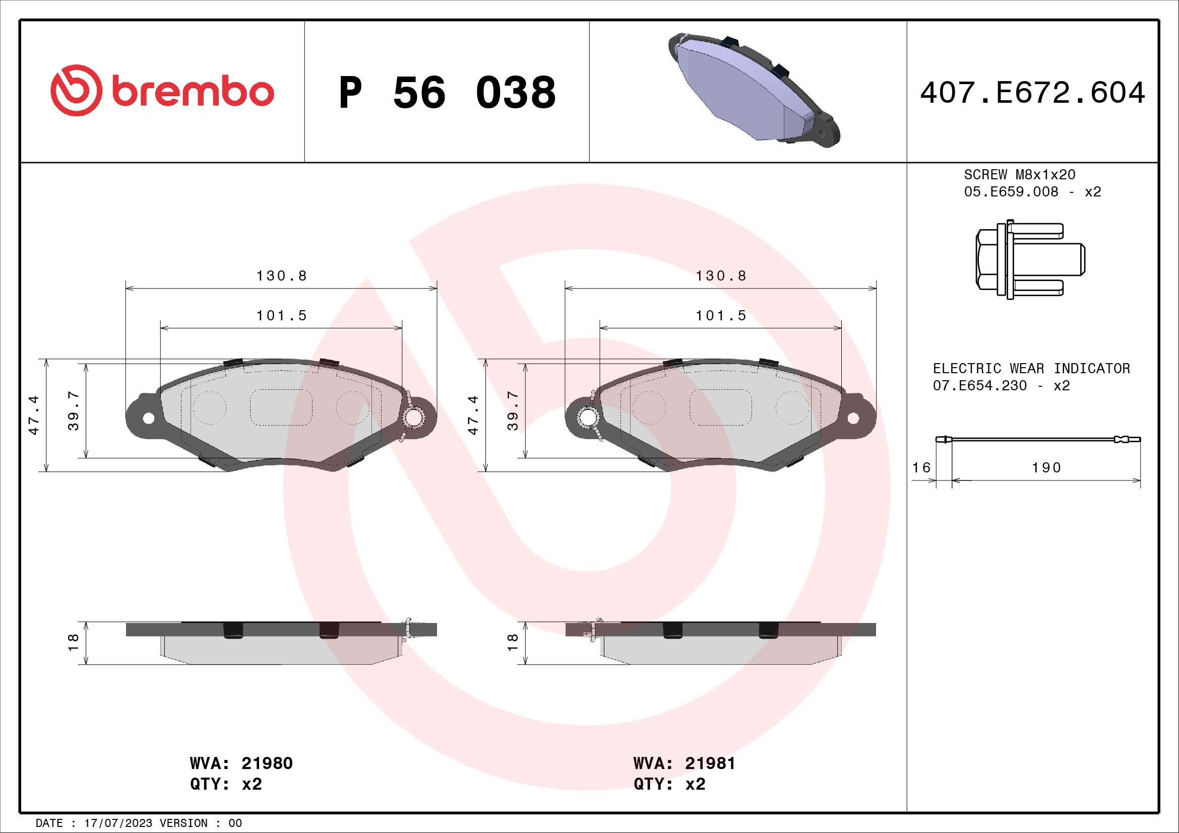 Placute frana BREMBO P 56 038