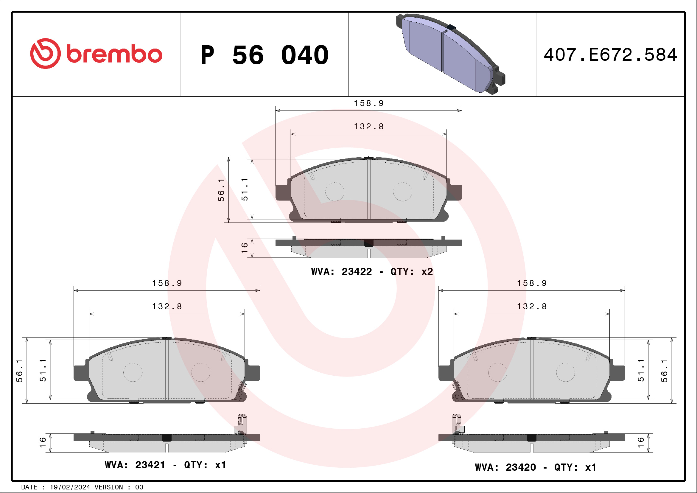Placute frana BREMBO P 56 040