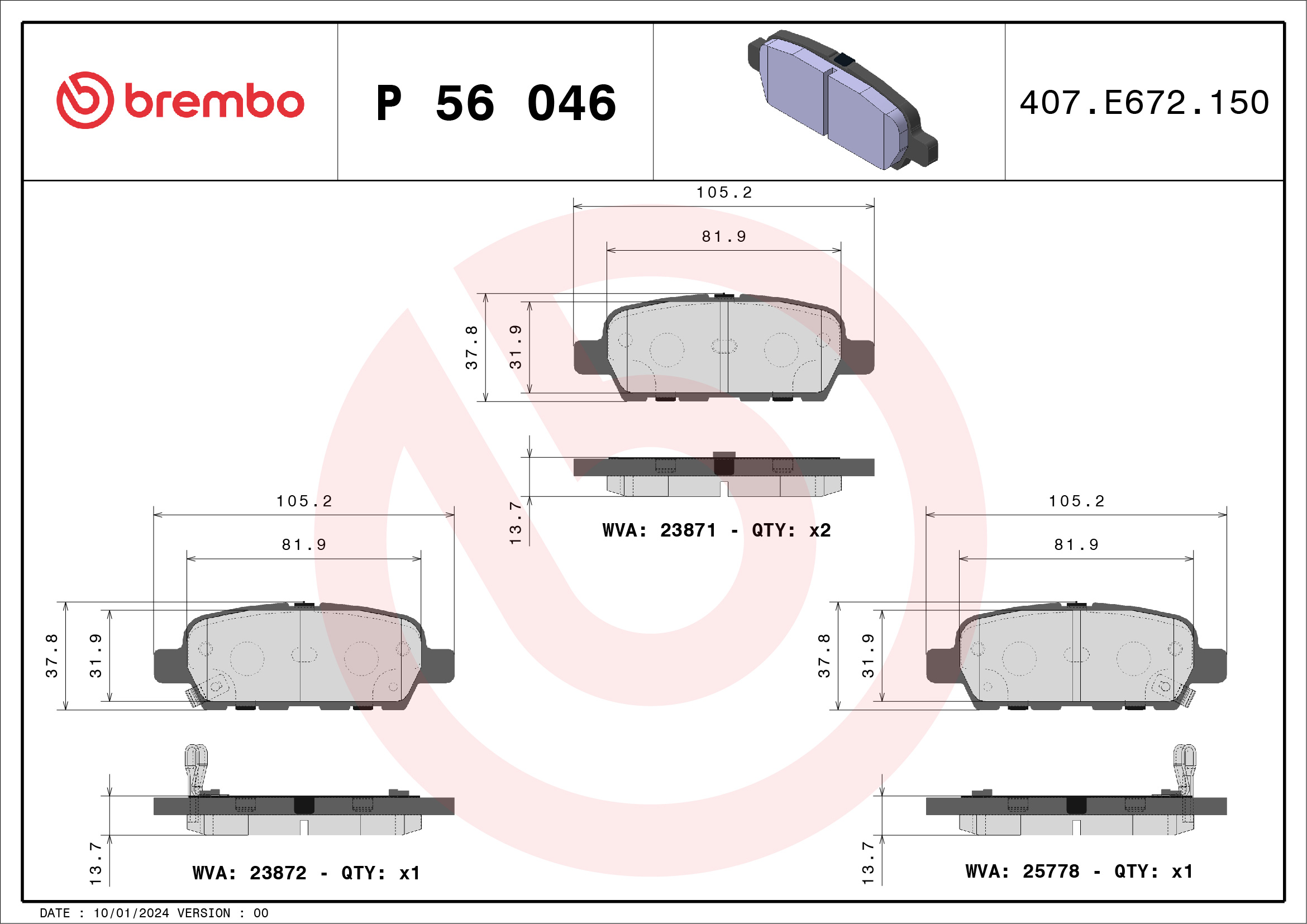 Placute frana BREMBO P 56 046