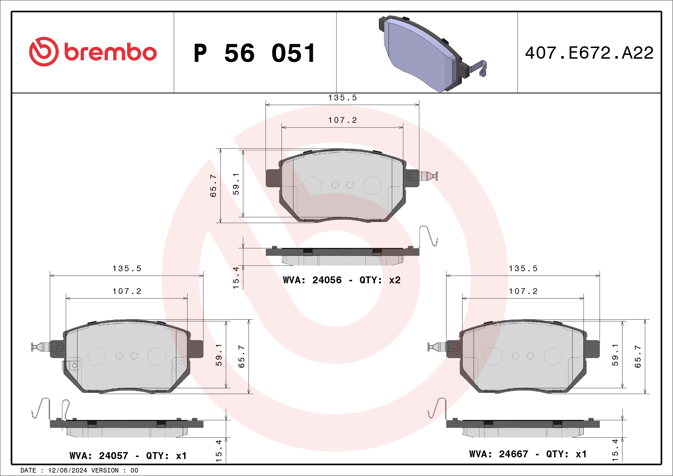 Placute frana BREMBO P 56 051