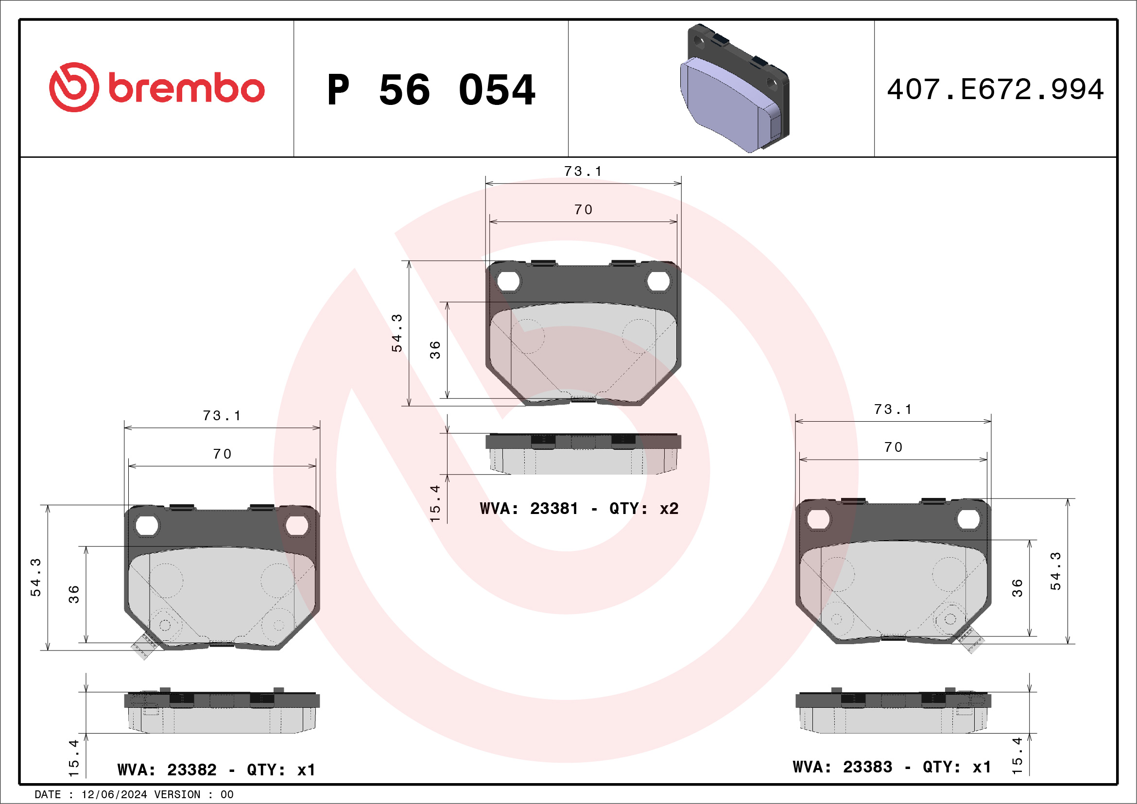 Placute frana BREMBO P 56 054